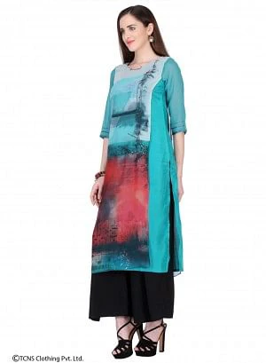 Blue Printed 3/4 Sleeve kurta - Image 3