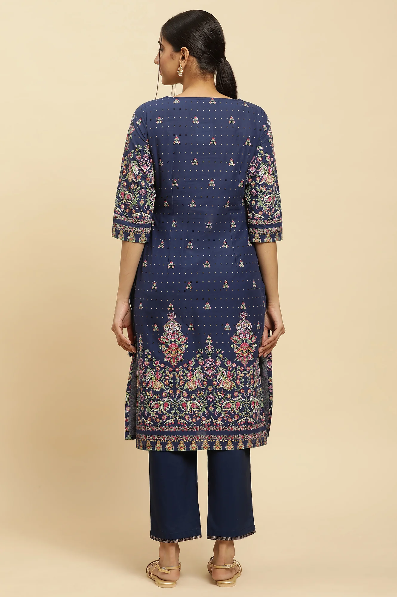 Blue Printed Festive Kurta Wirh Side Tie-Up Design - Image 6