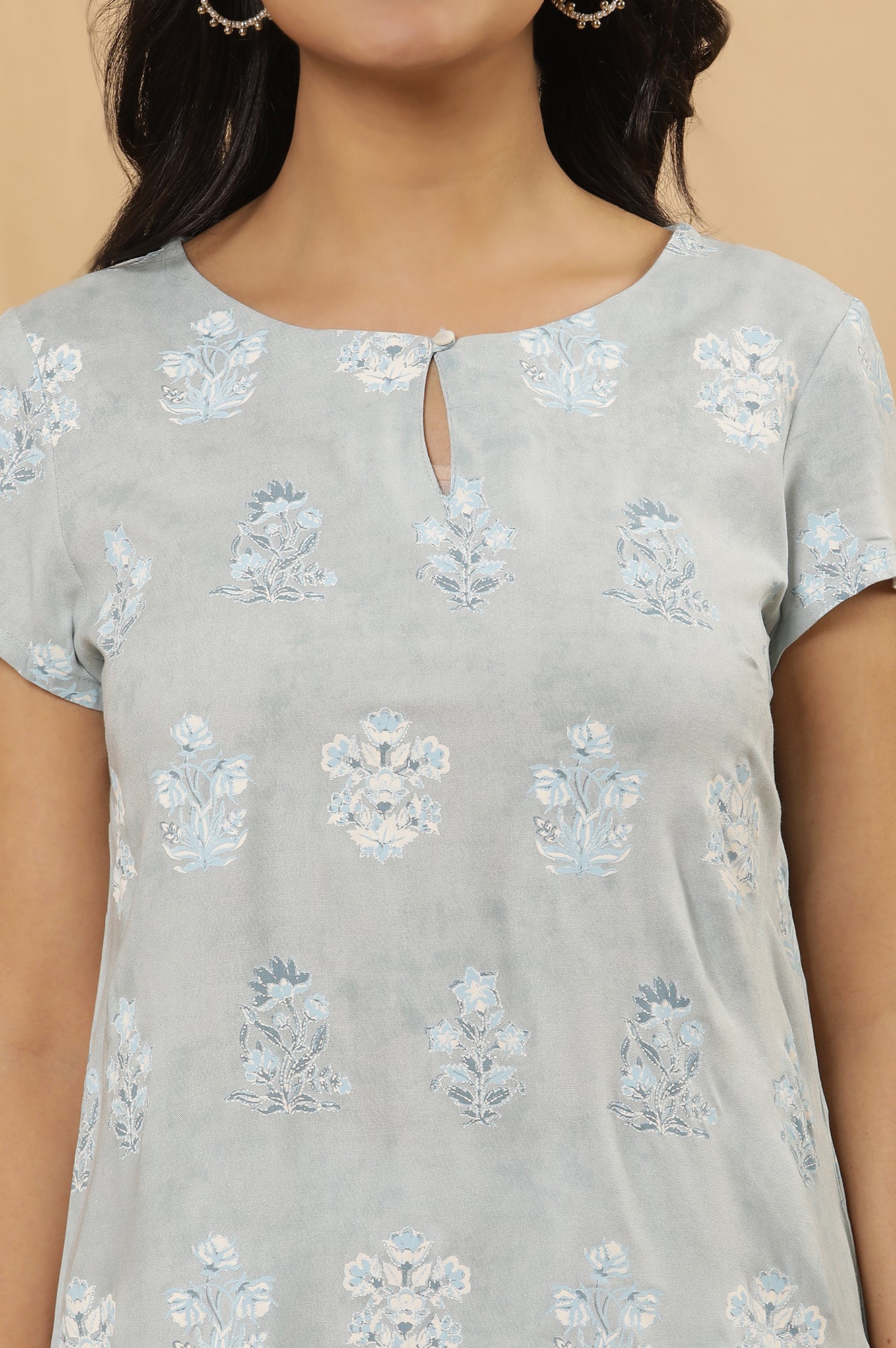 Blue Printed Kurta And Tights Set - Image 6