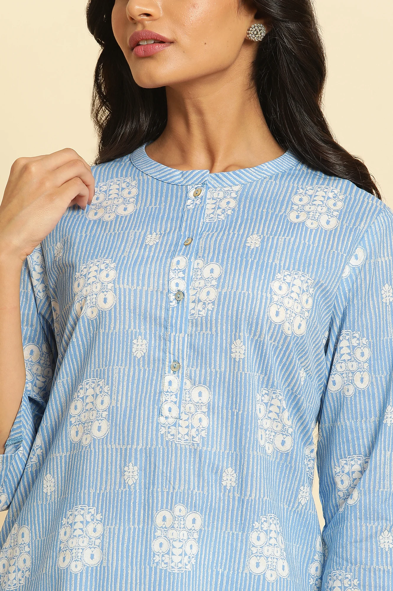 Blue Printed Straight Kurta - Image 6