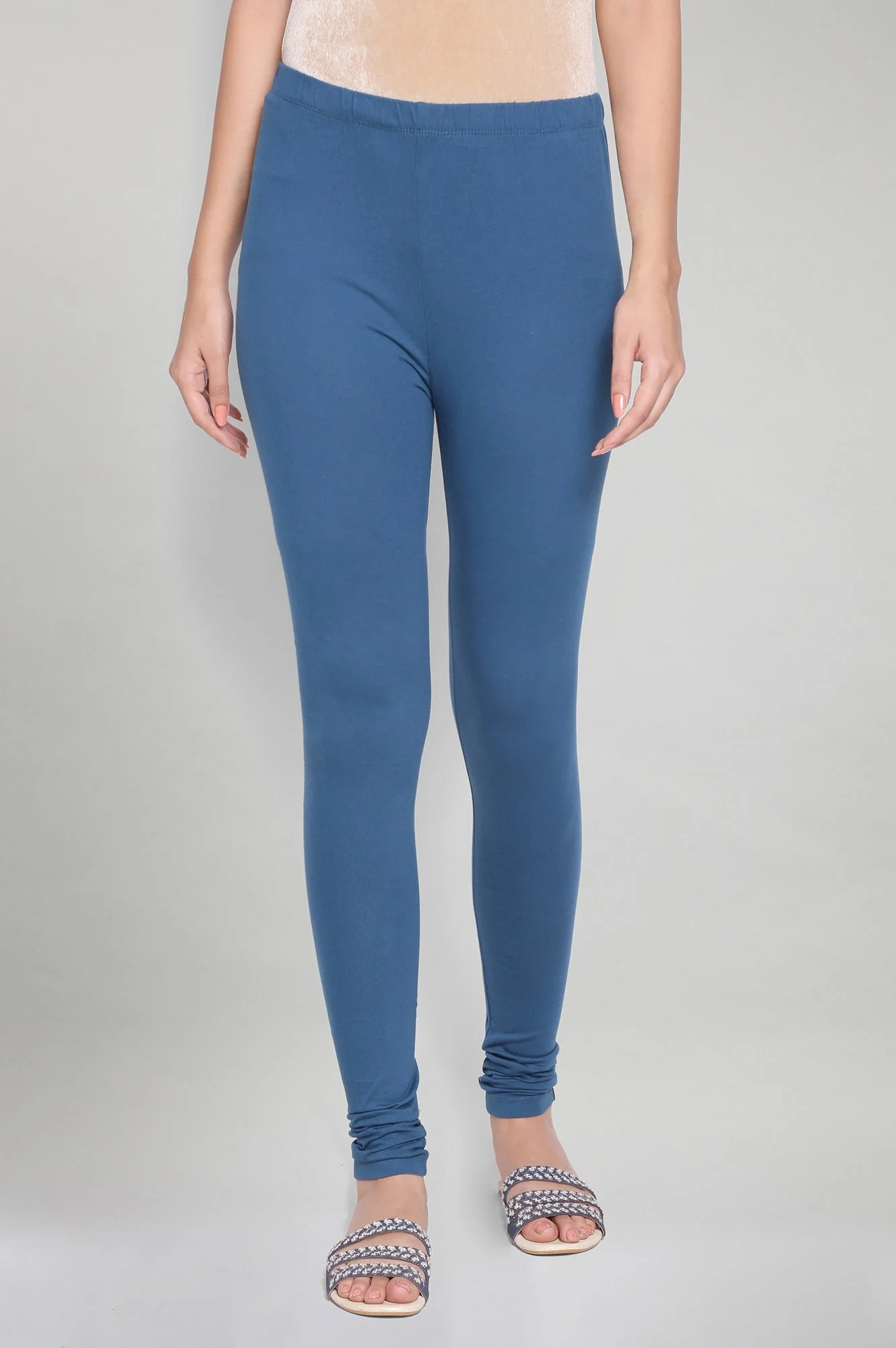 Elleven Women's Blue Solid Knitted Women Churidar