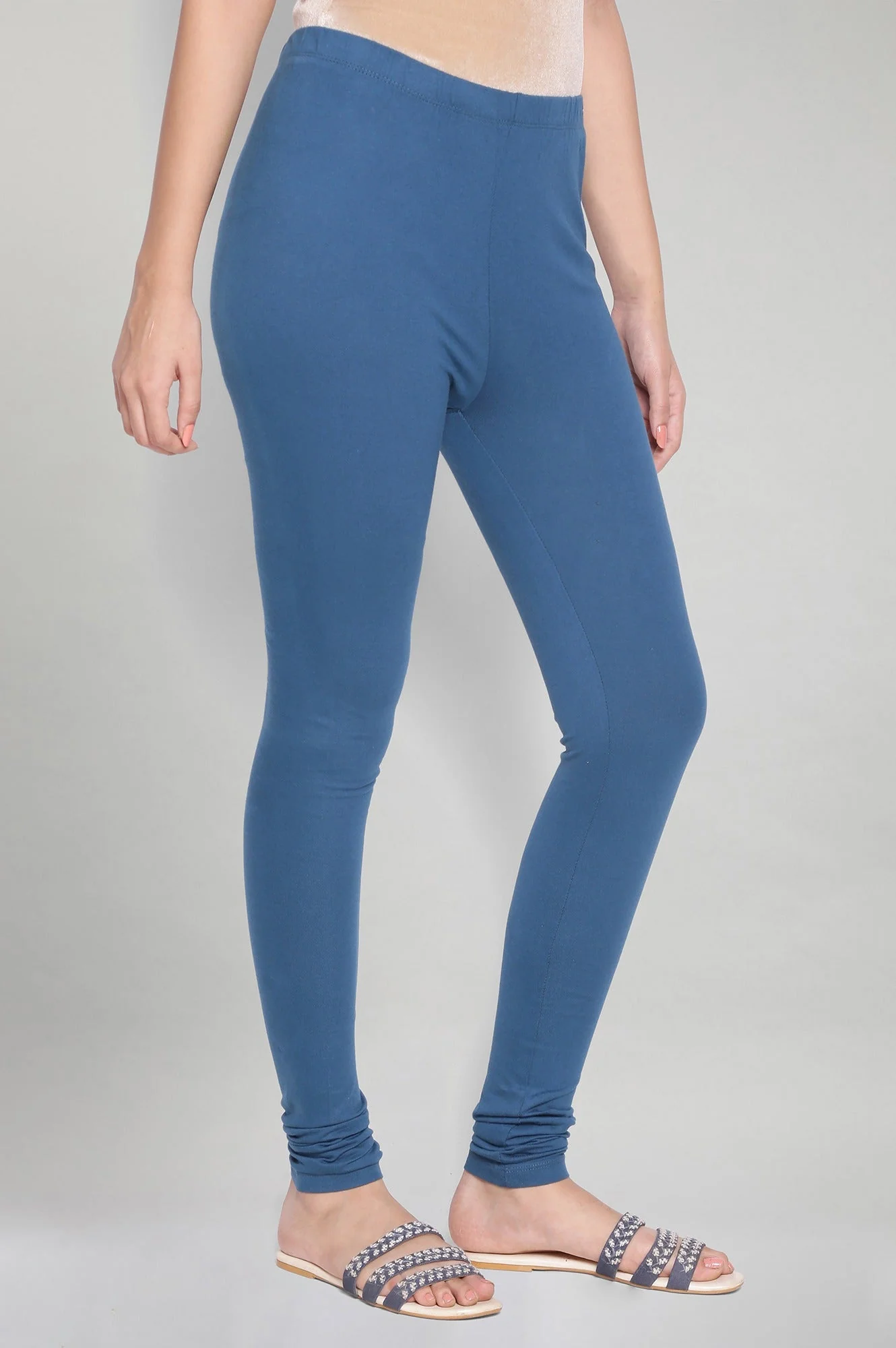 Elleven Women's Blue Solid Knitted Women Churidar - Image 4