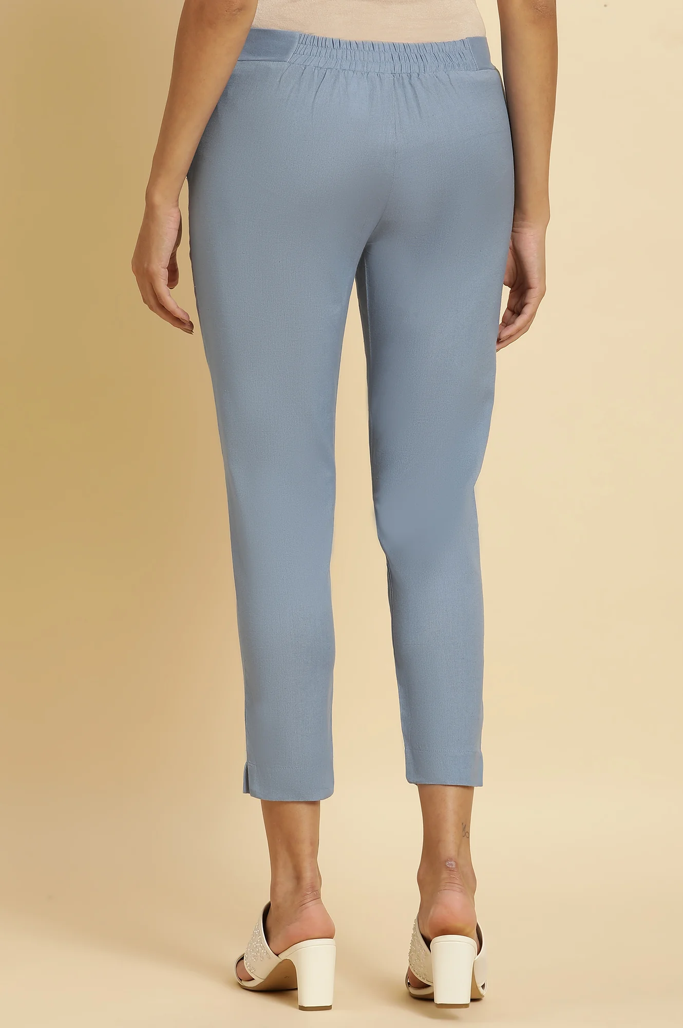 Blue Solid Slim Pants - Image 3