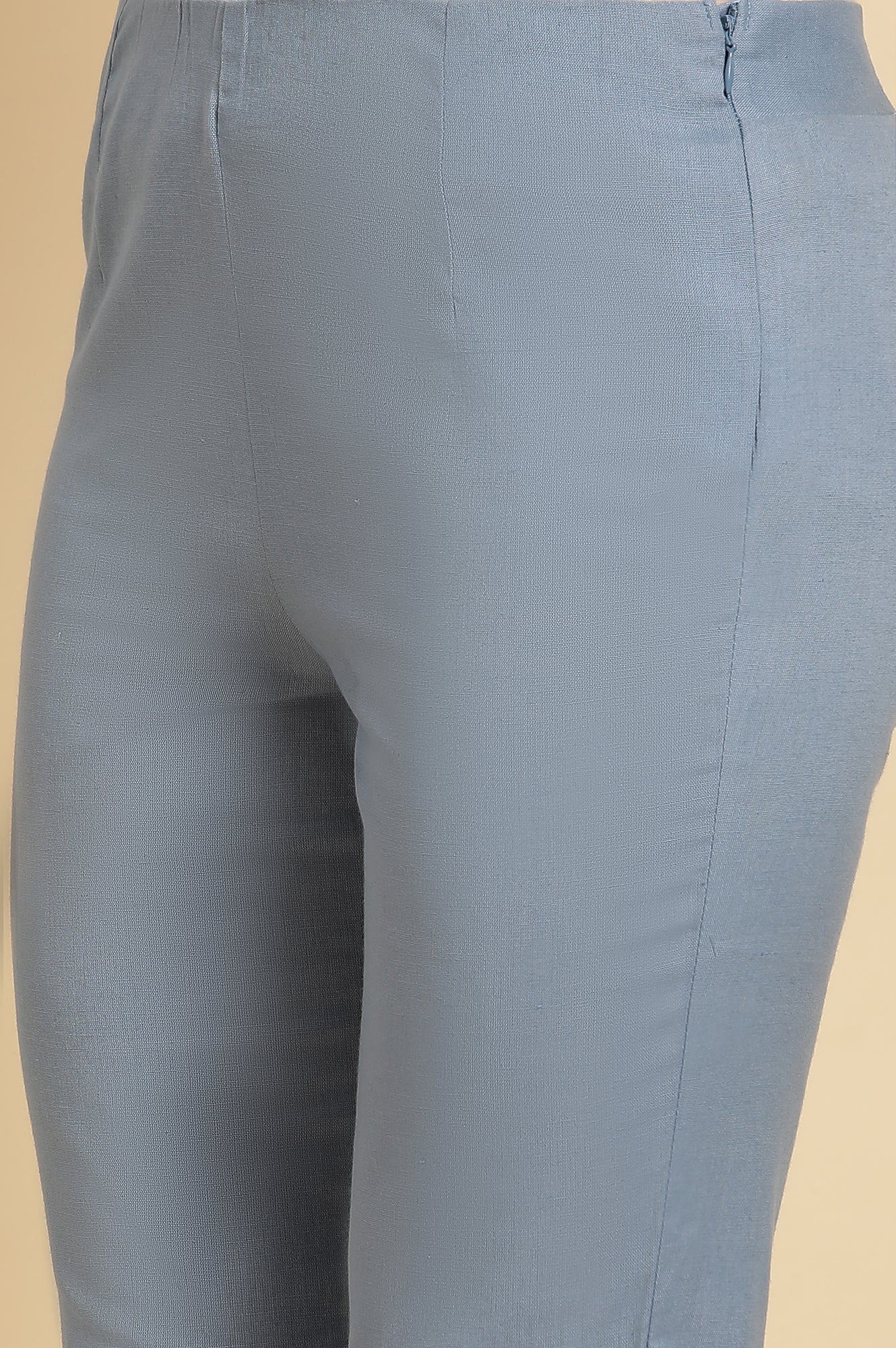 Blue Solid Slim Pants - Image 7