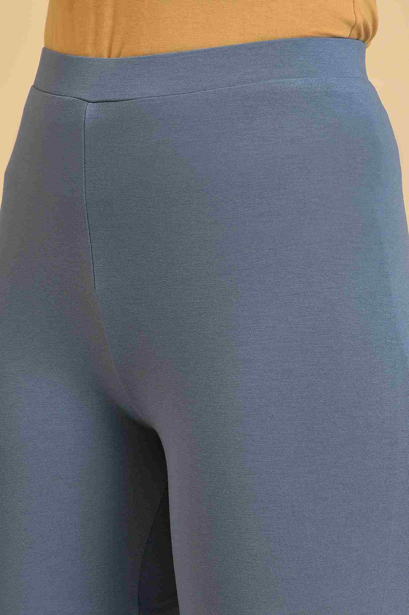 Blue Solid Viscose Lycra Tights - Image 7