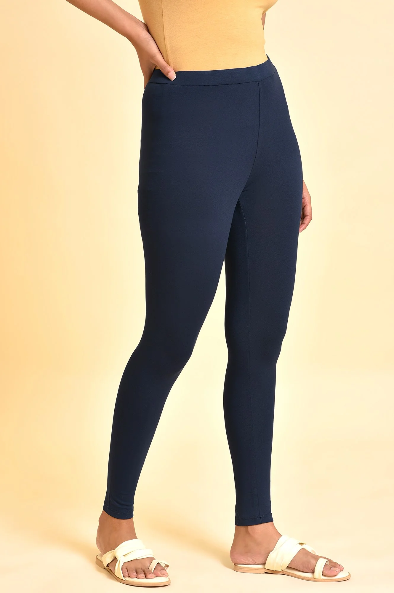 Blue Solid Viscose Lycra Tights - Image 4