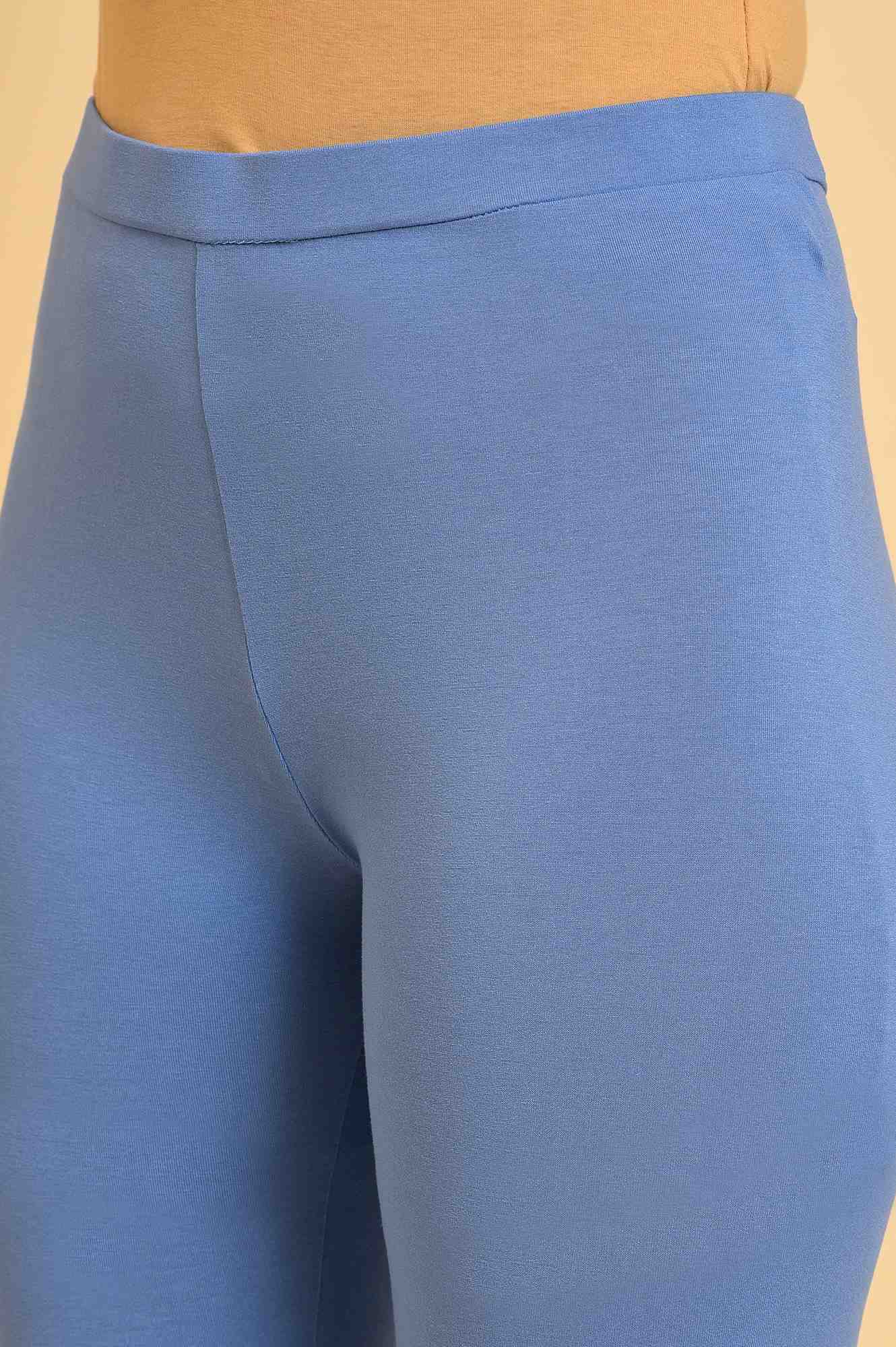 Blue Solid Viscose Lycra Tights - Image 7