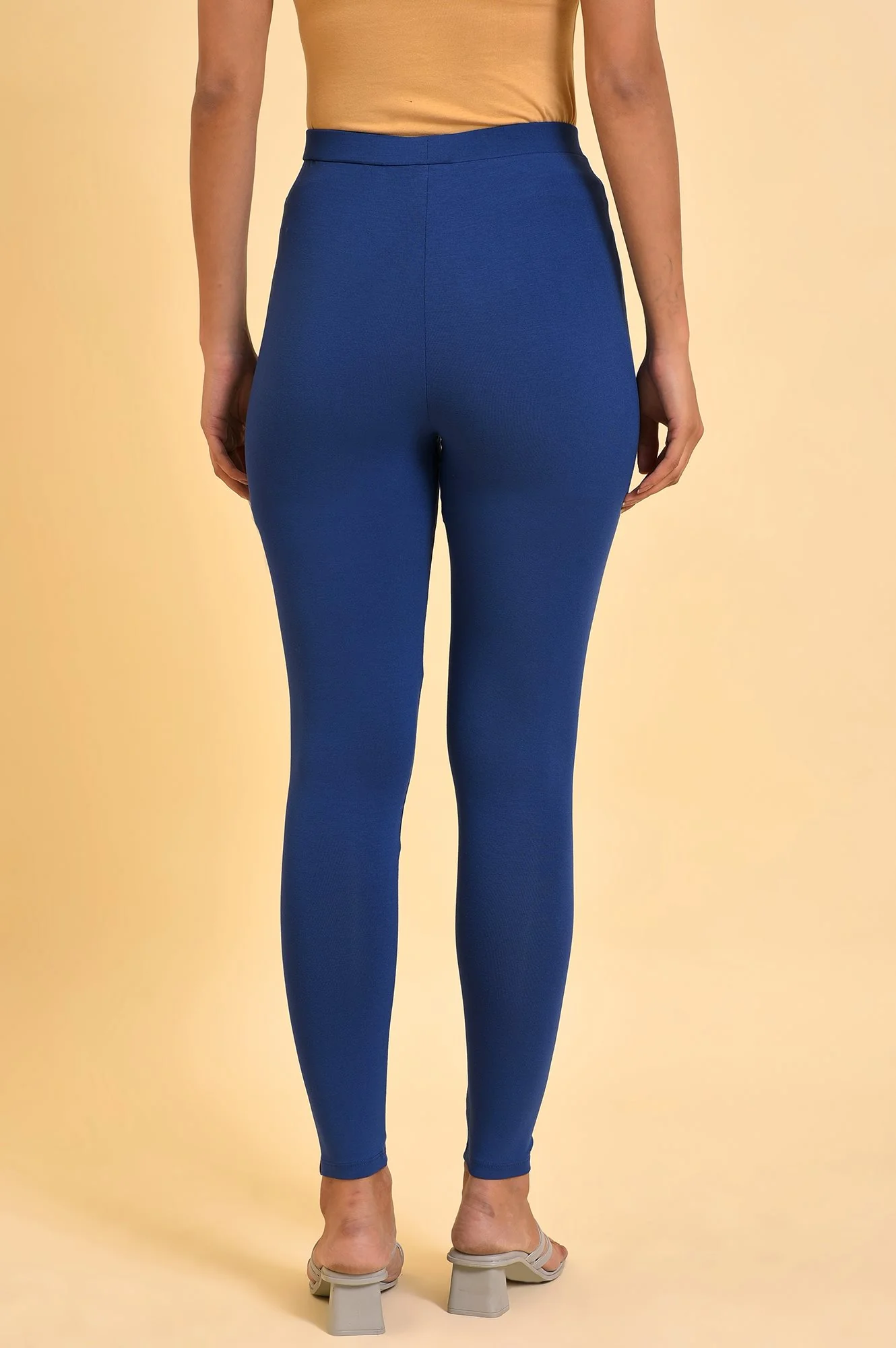 Blue Solid Viscose Lycra Tights - Image 2