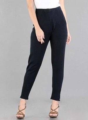 Blue Solid Woollen Leggings - Image 2