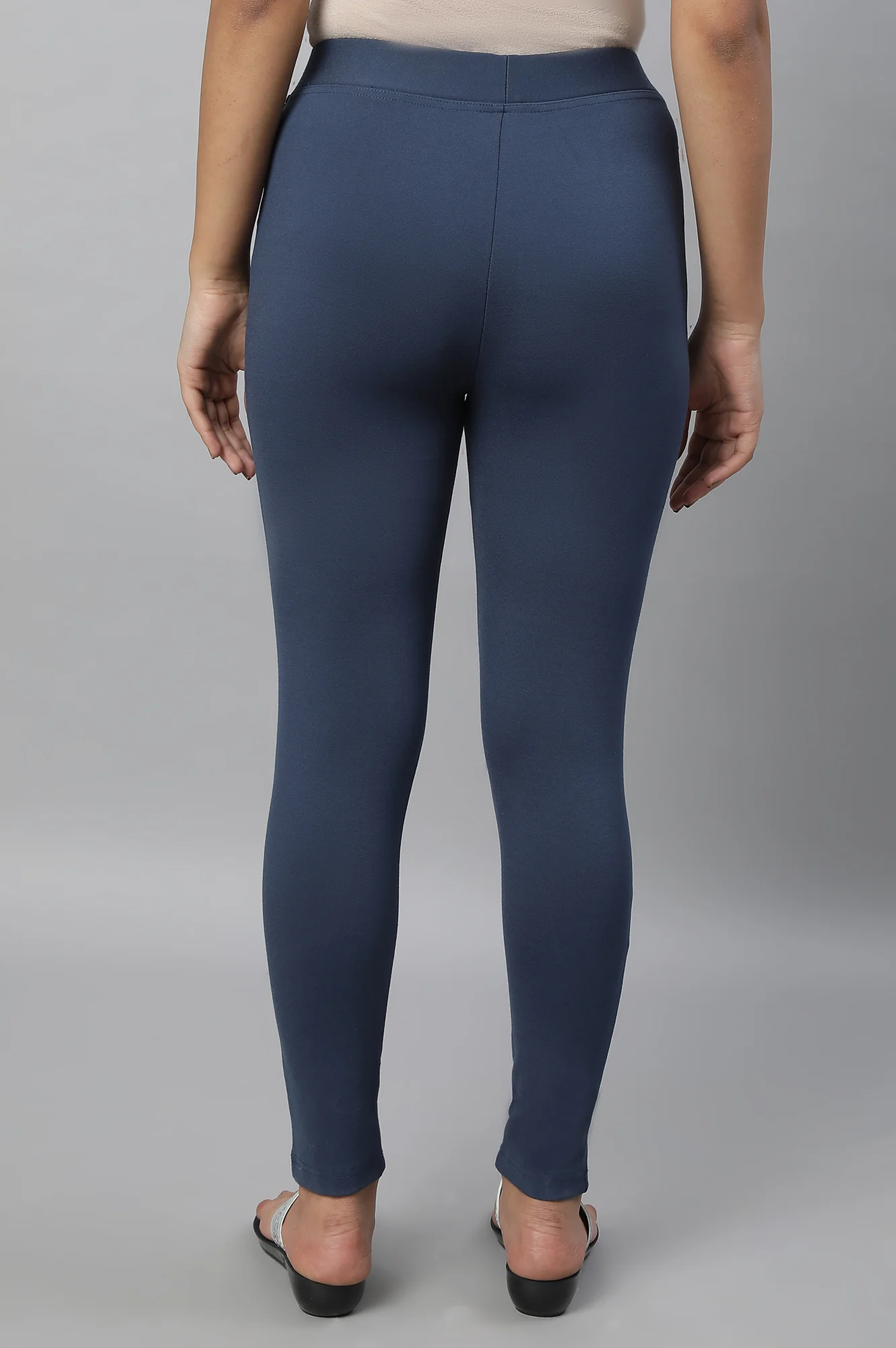Elleven Women's Blue Solid Skinny-fit Knit Tights with Elasticated Waistband - Image 2