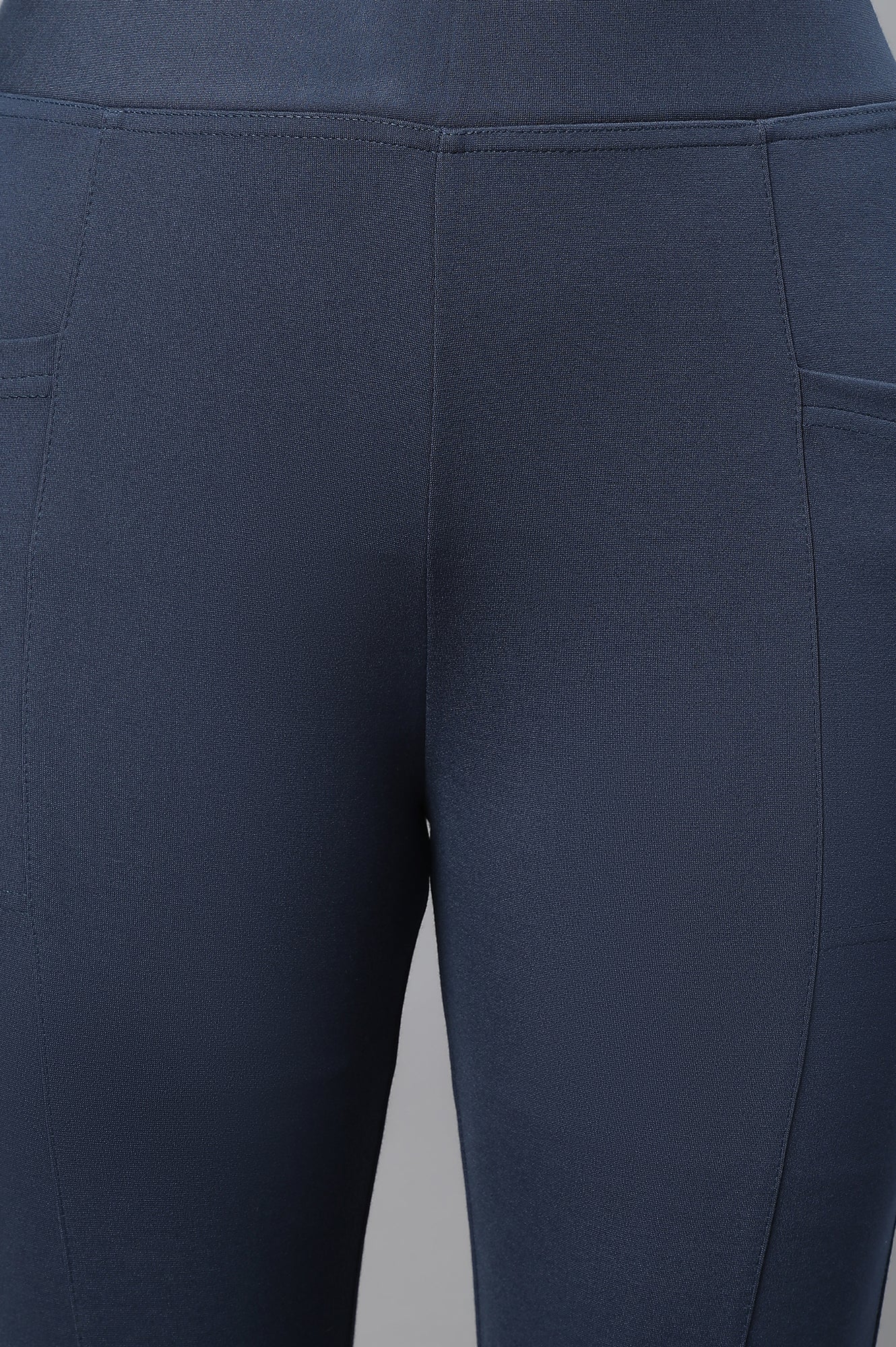 Elleven Women's Blue Solid Skinny-fit Knit Tights with Elasticated Waistband - Image 6