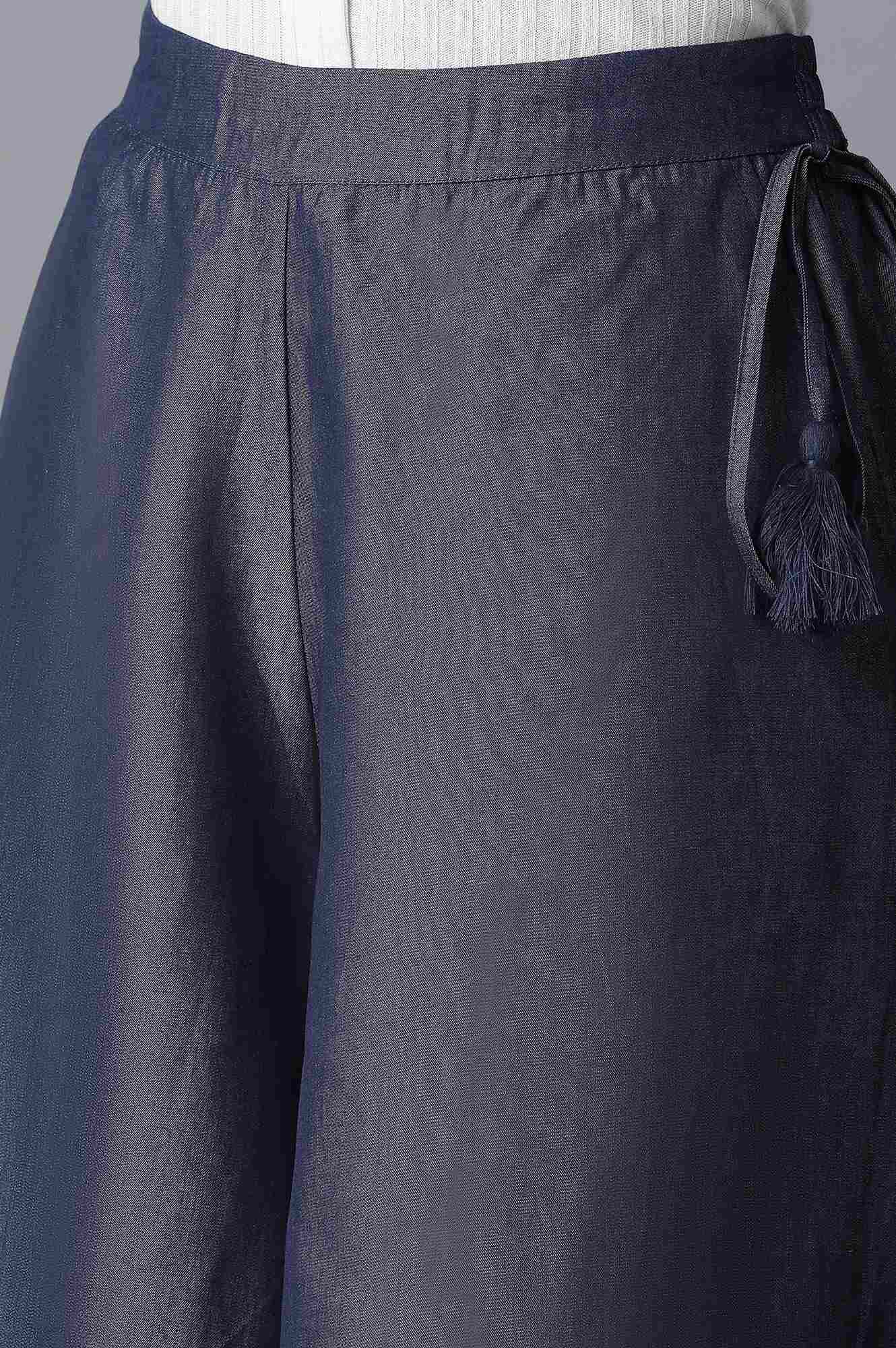Elleven Women's Navy Blue Solid Flared Cotton Culottes With Elasticated Waist - Image 6