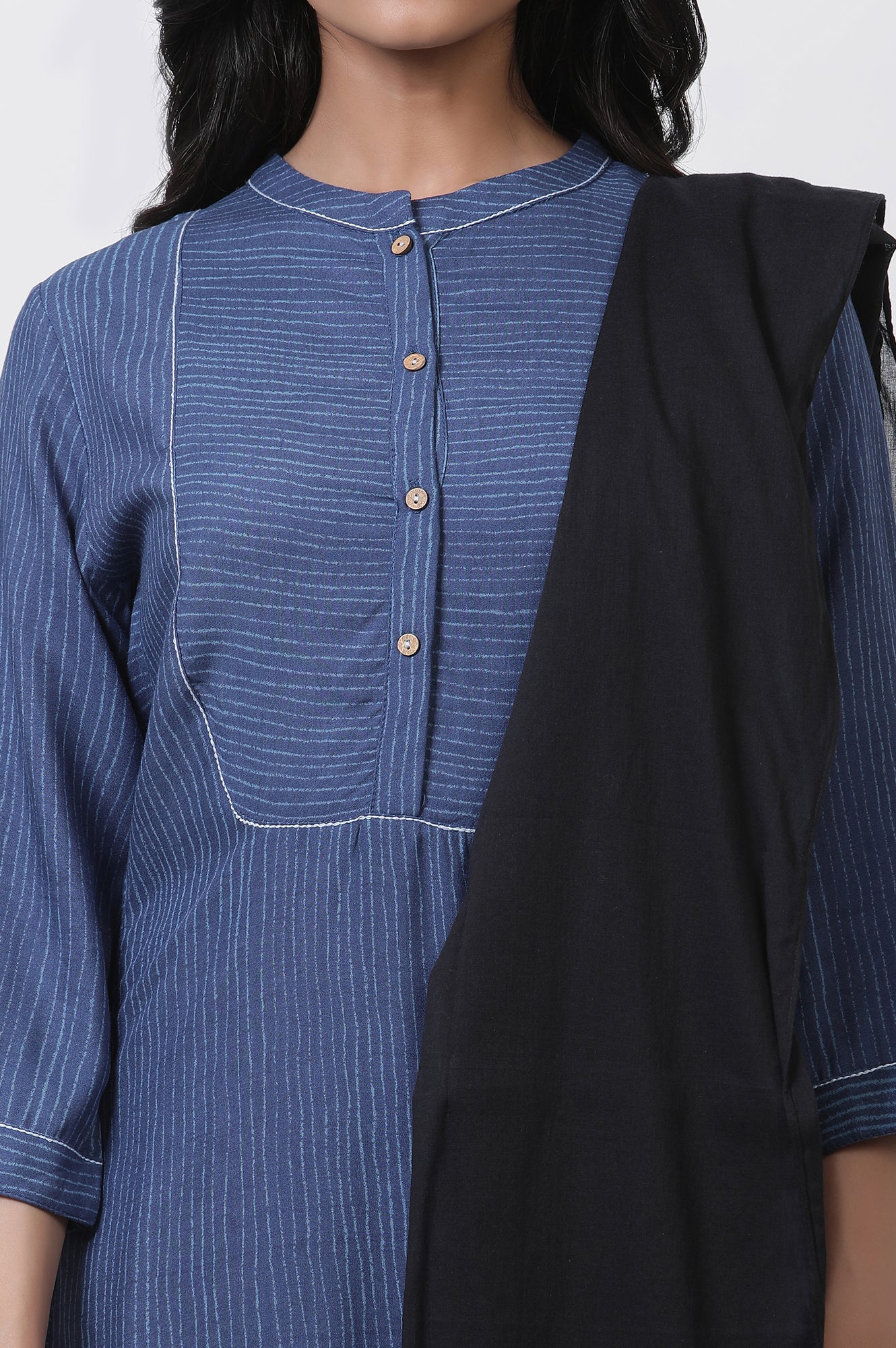 Blue Striped Kurta, Pants And Dupatta Set - Image 6