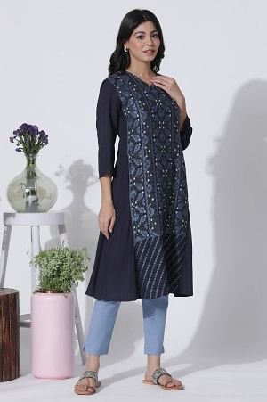 Blue Suzani Motif Printed Kurta, Pants With Dupatta Set - Image 5