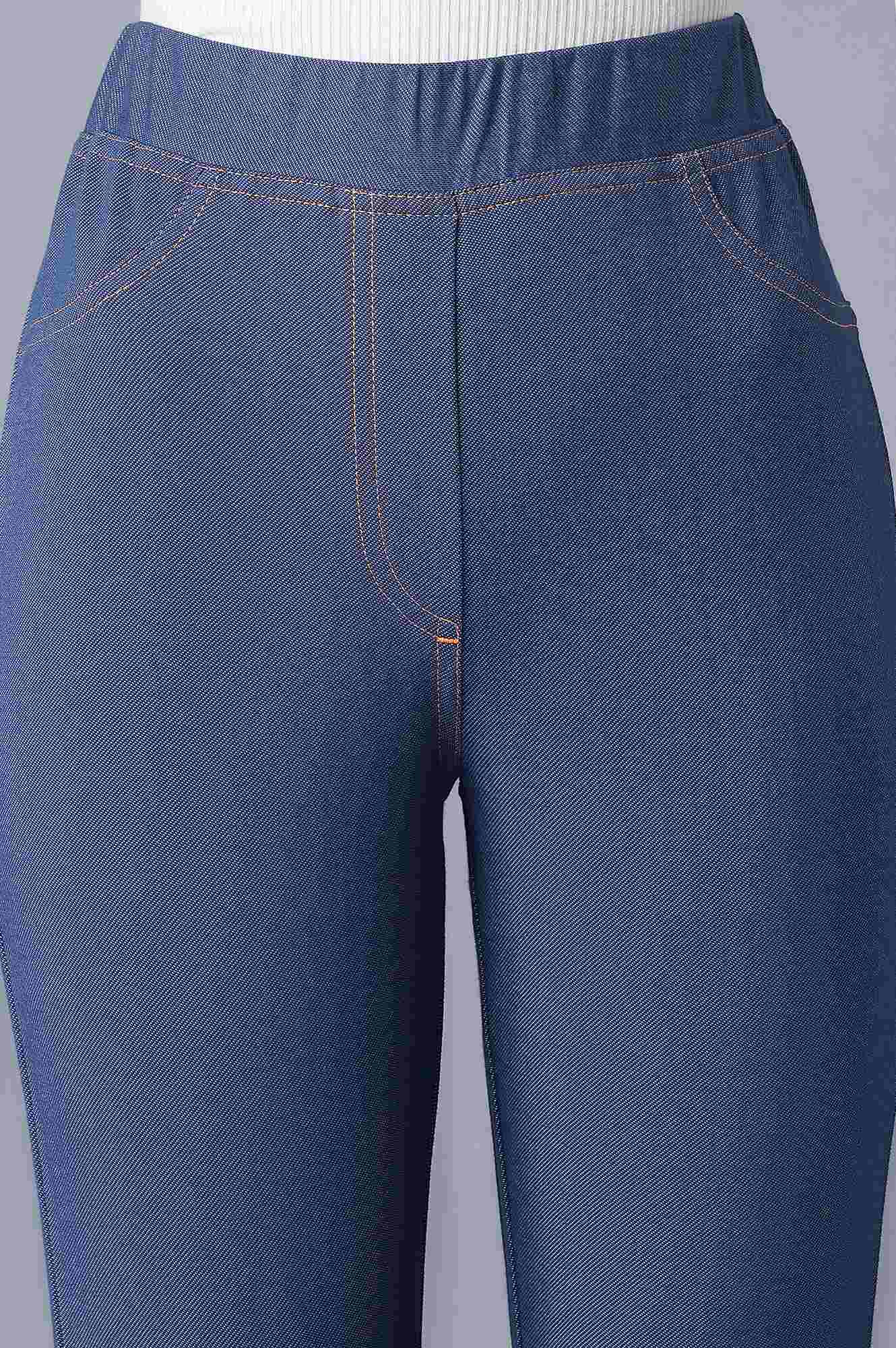 Elleven Women's Blue Solid Skinny Fit Cotton Jeggings With Elasticated Waist - Image 6