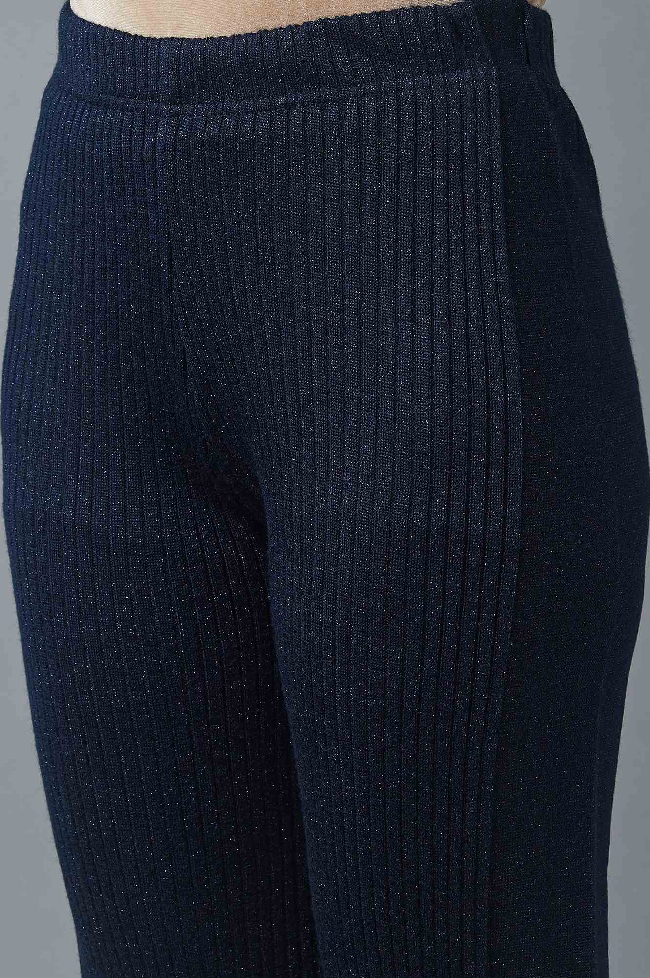 Elleven Women's Navy Blue Solid Boot Cut Palazzo With Elasticated Waist - Image 6
