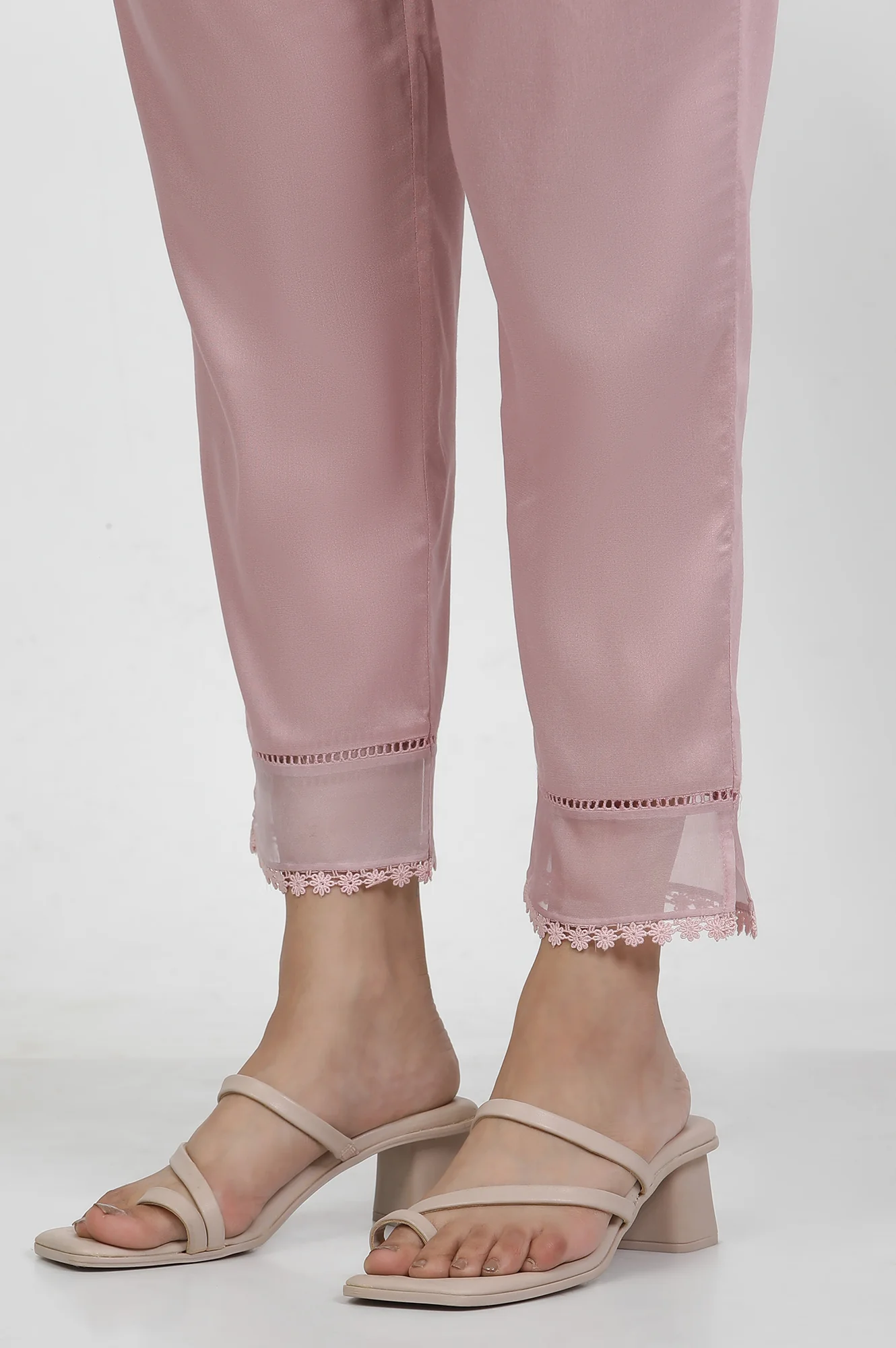 Blush Pink Floral Printed Flared Kurta, Pants And Dupatta Set - Image 9