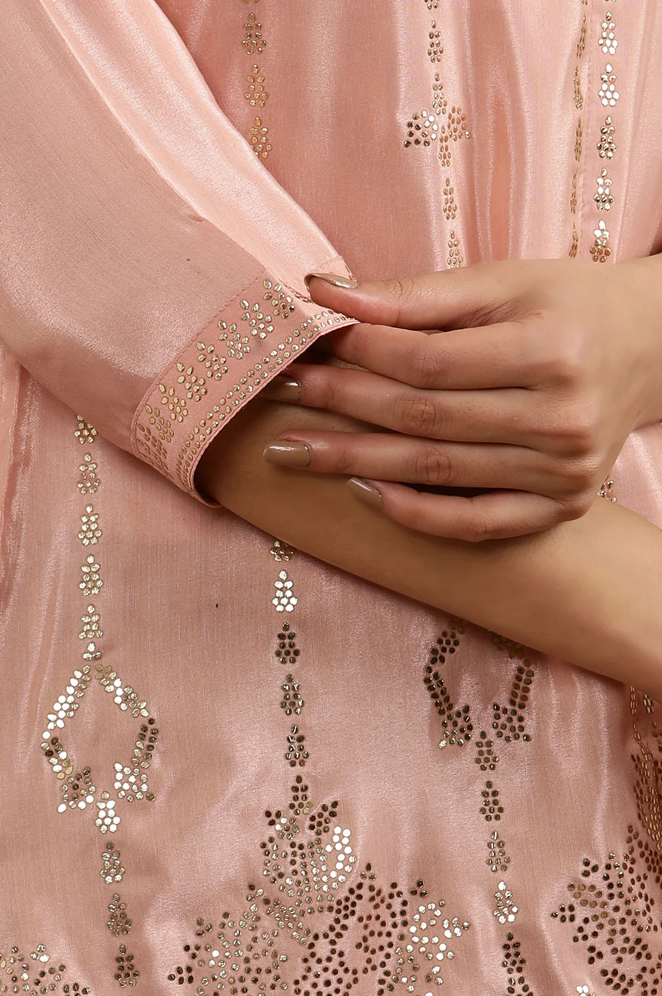 Blush Pink Mukaish Printed Kurta And Pants Set - Image 7