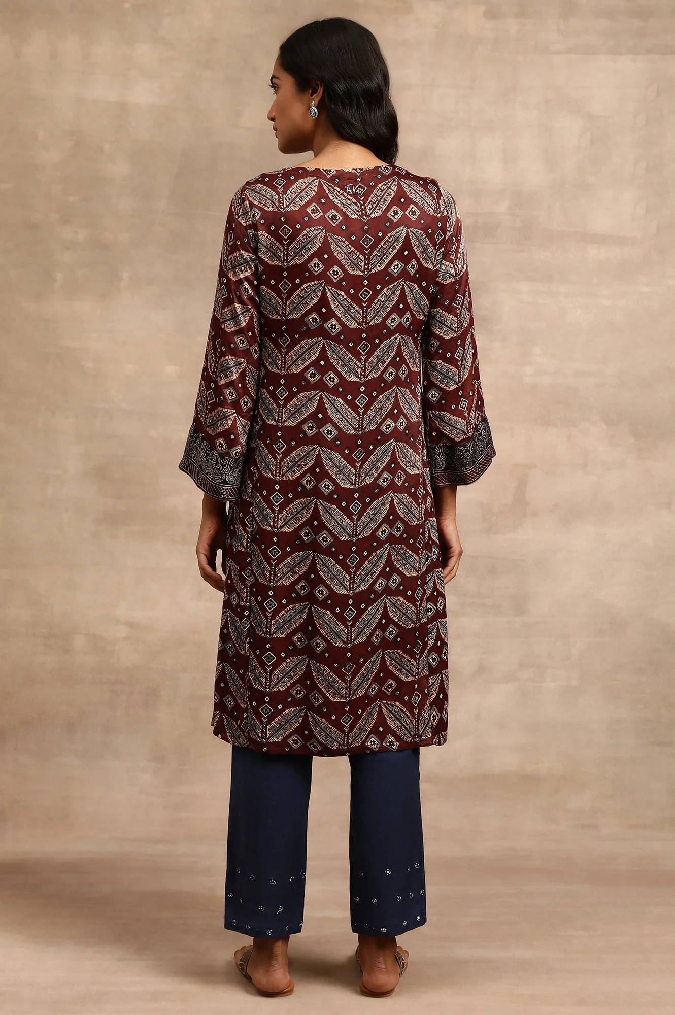 Brick Red Ajrakh kurta In Lustrous Satin - Image 2