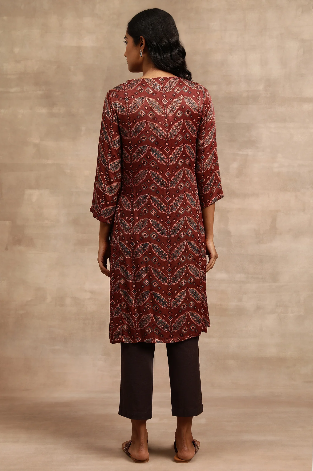 Brick Red Ajrakh kurta In Lustrous Satin - Image 2