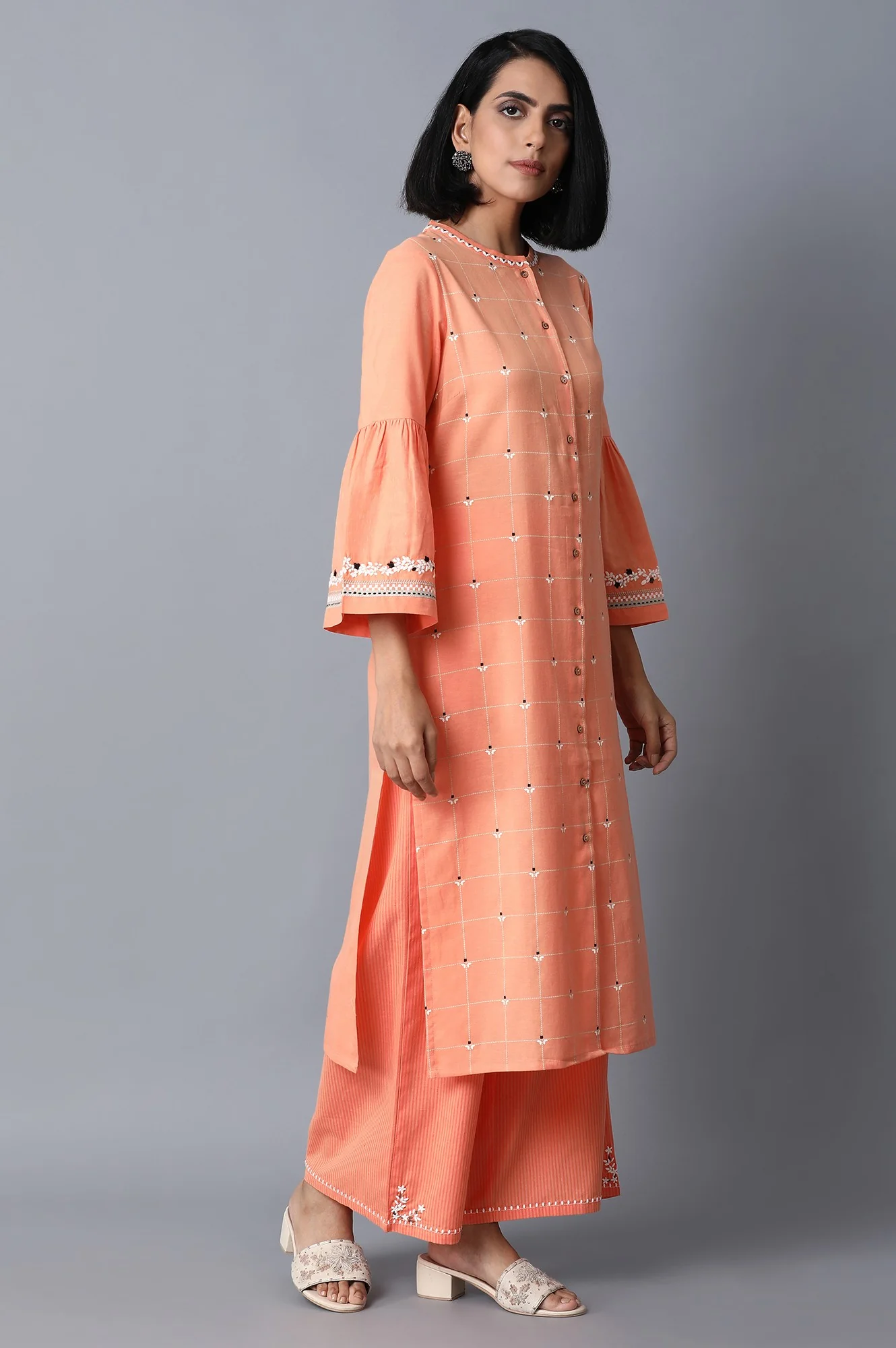 Bright Orange Khadi kurta - Image 4