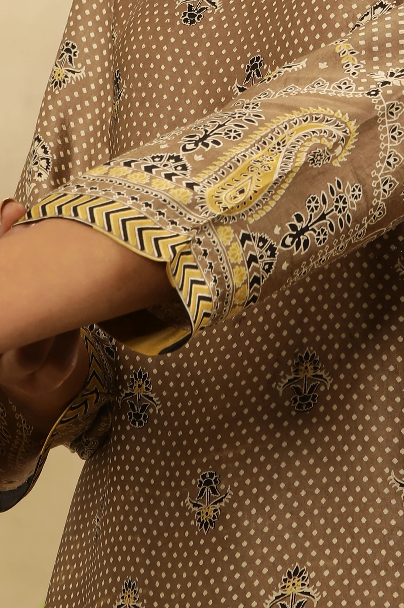 Brown All Over Booti Printed  Kurta In Lustrous Satin - Image 8