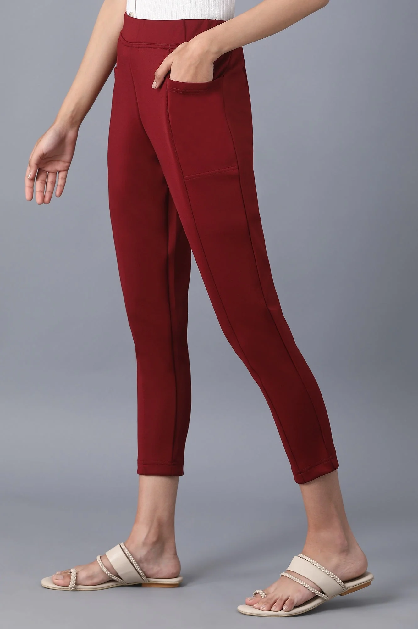 Elleven Women's Brown Solid Skinny Fit Tights With Elasticated Waistband - Image 3