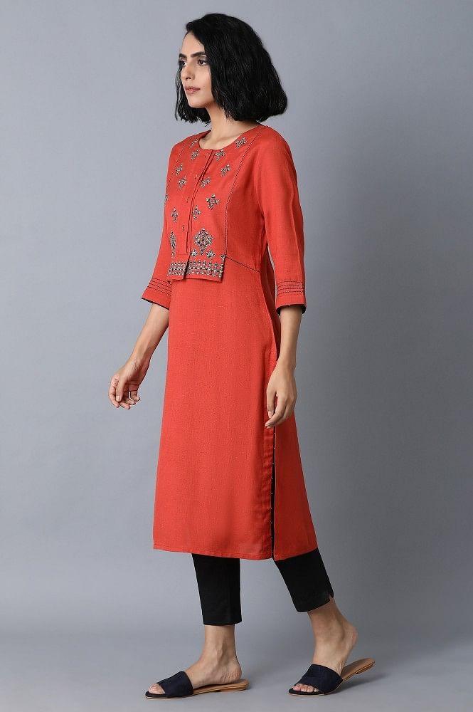 Burnt Orange Embroidered kurta - Image 3