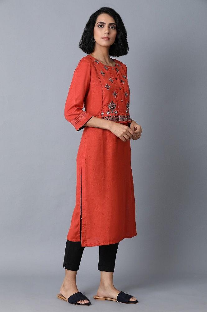Burnt Orange Embroidered kurta - Image 4