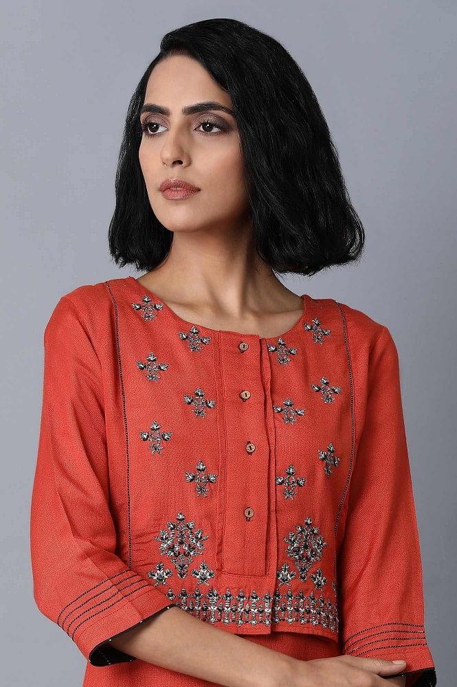Burnt Orange Embroidered kurta - Image 5