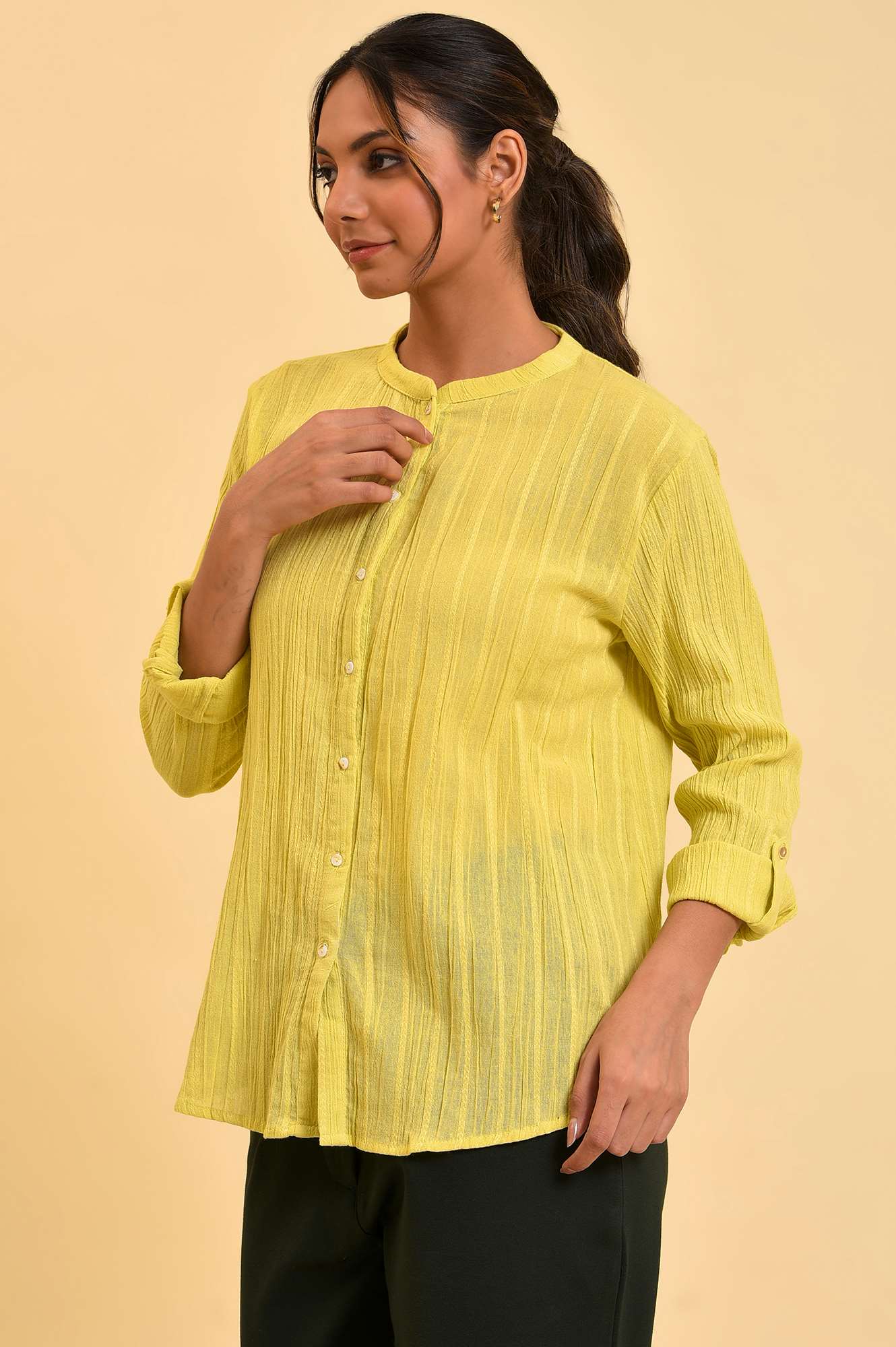 Celery Green Mandarin Collar Top - Image 3