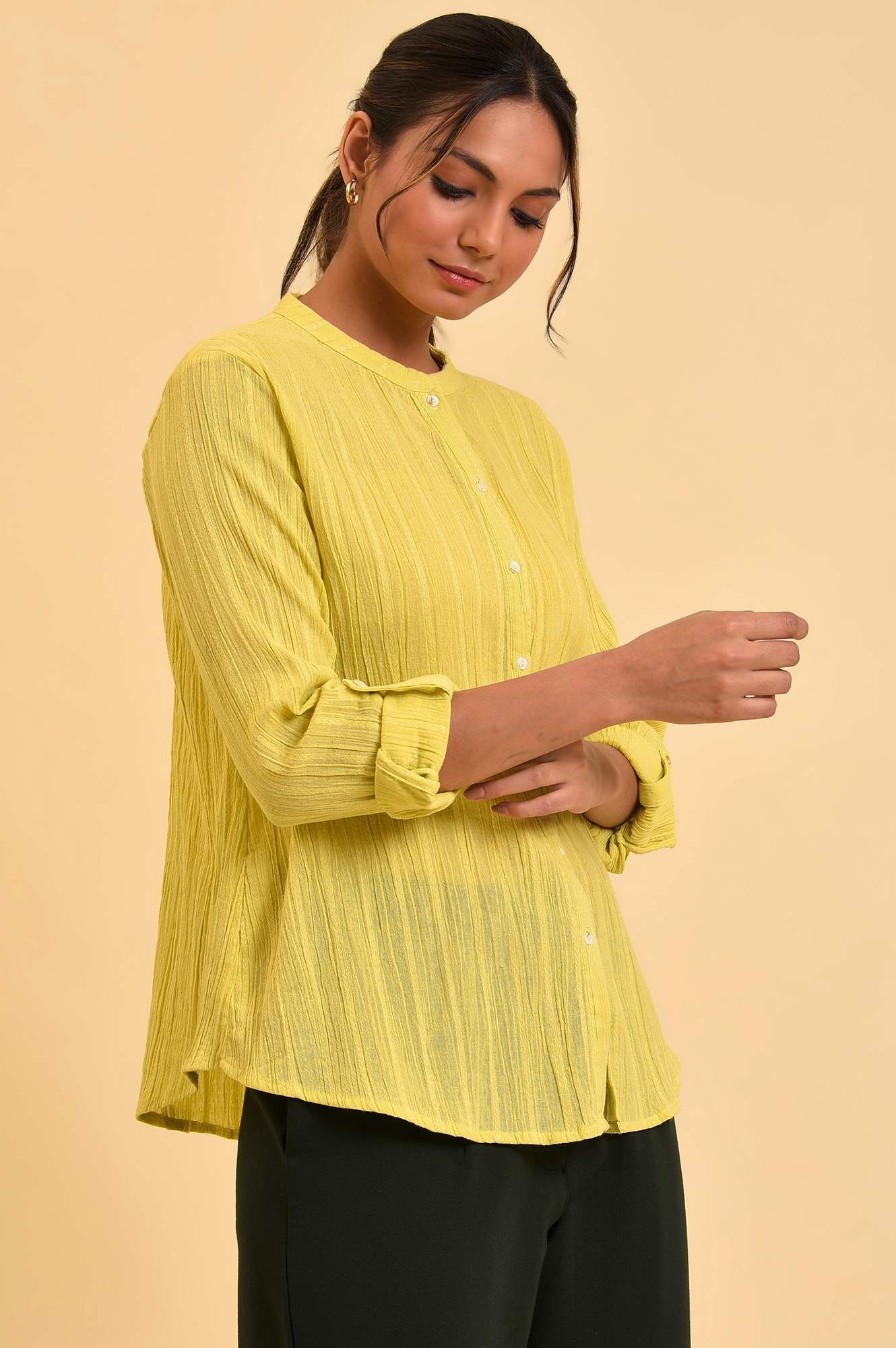 Celery Green Mandarin Collar Top - Image 4