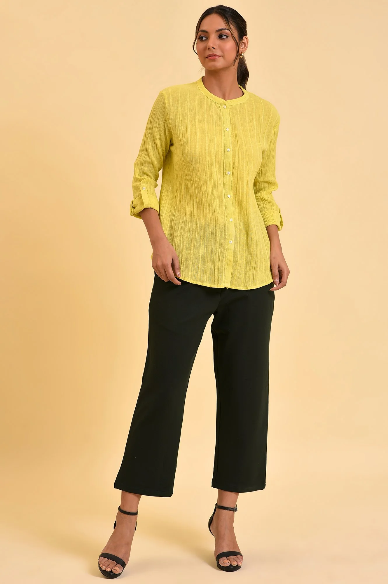 Celery Green Mandarin Collar Top - Image 5