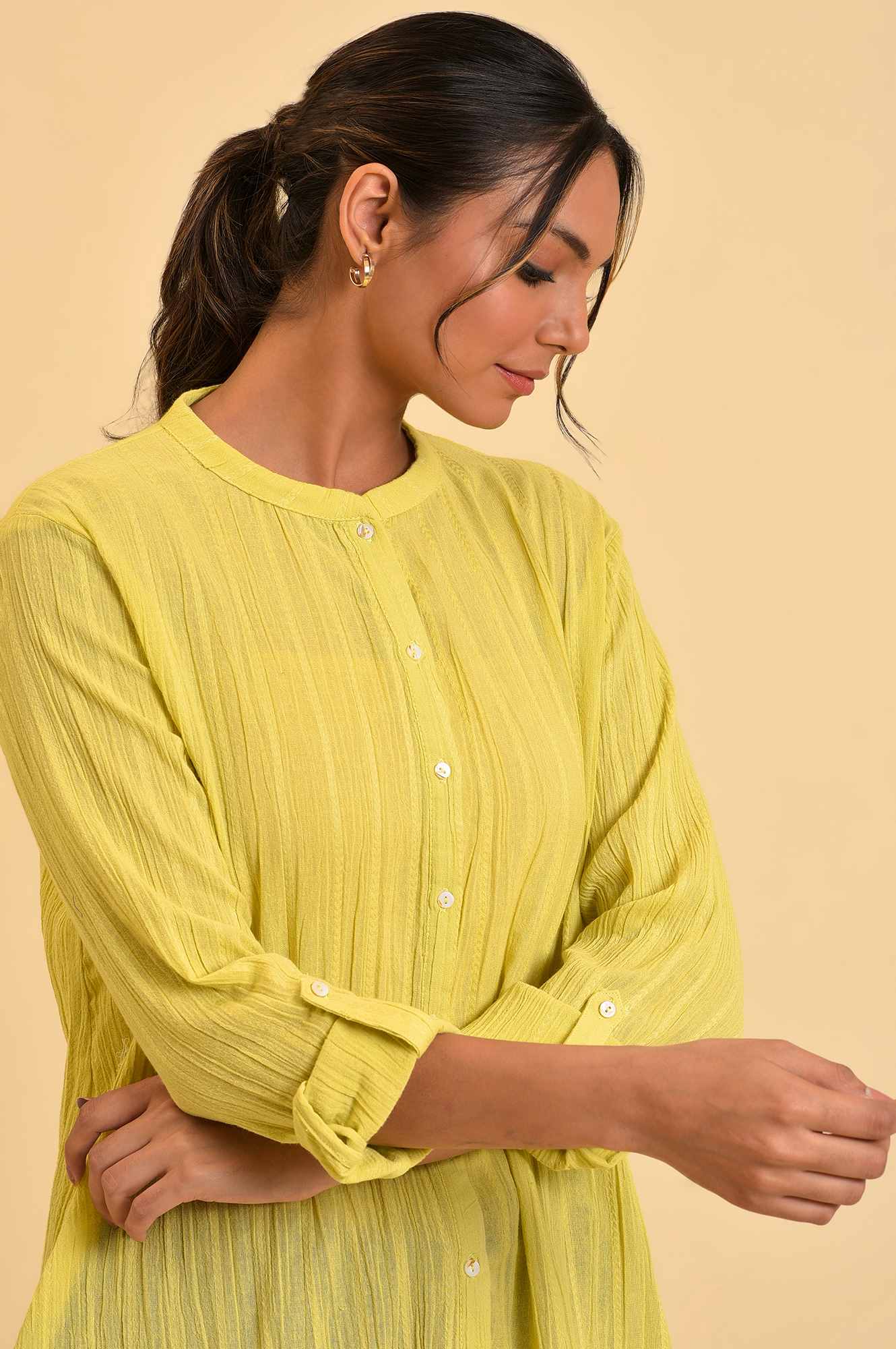 Celery Green Mandarin Collar Top - Image 6