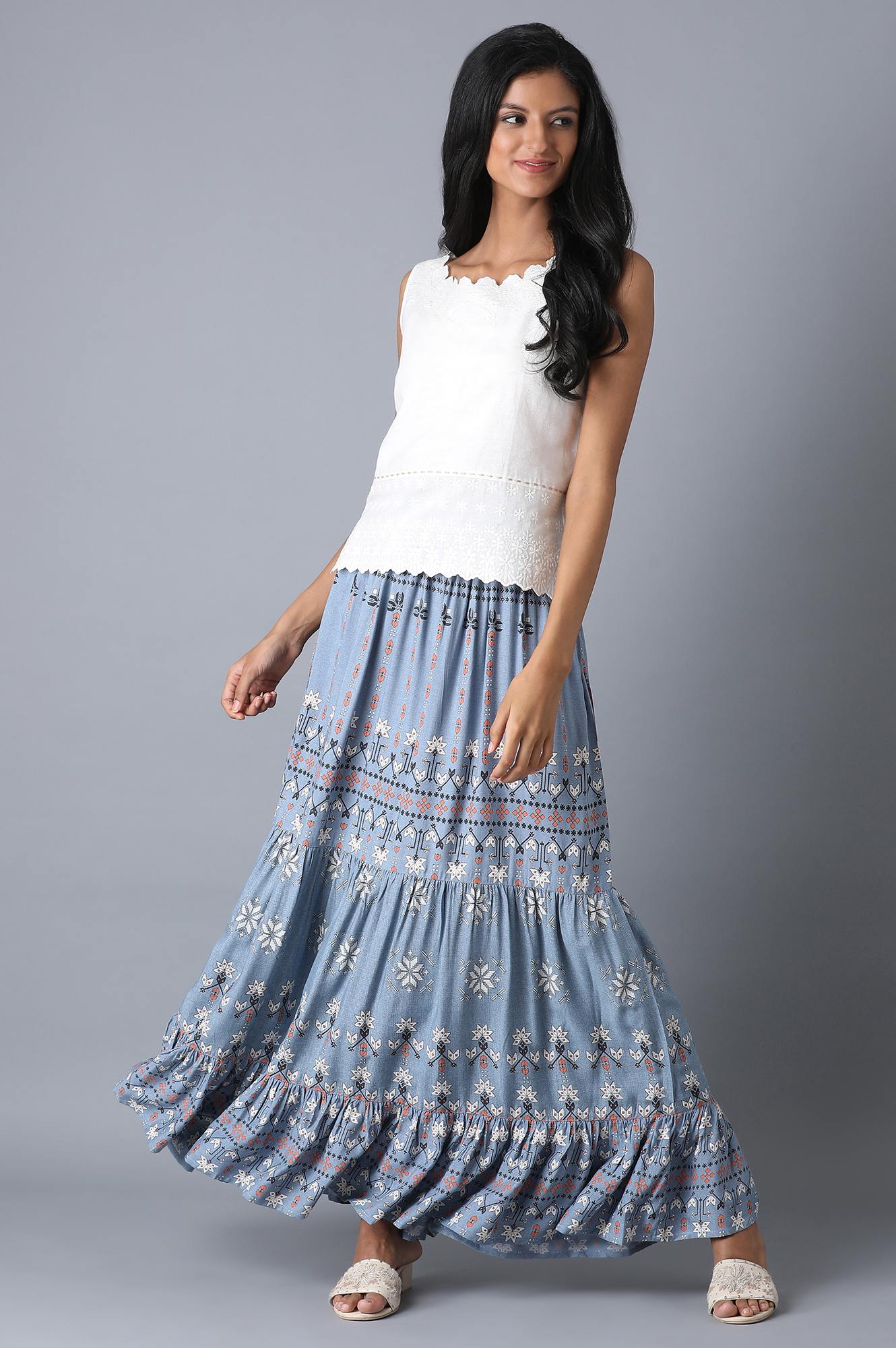 Chambray Blue Tiered Skirt - Image 5