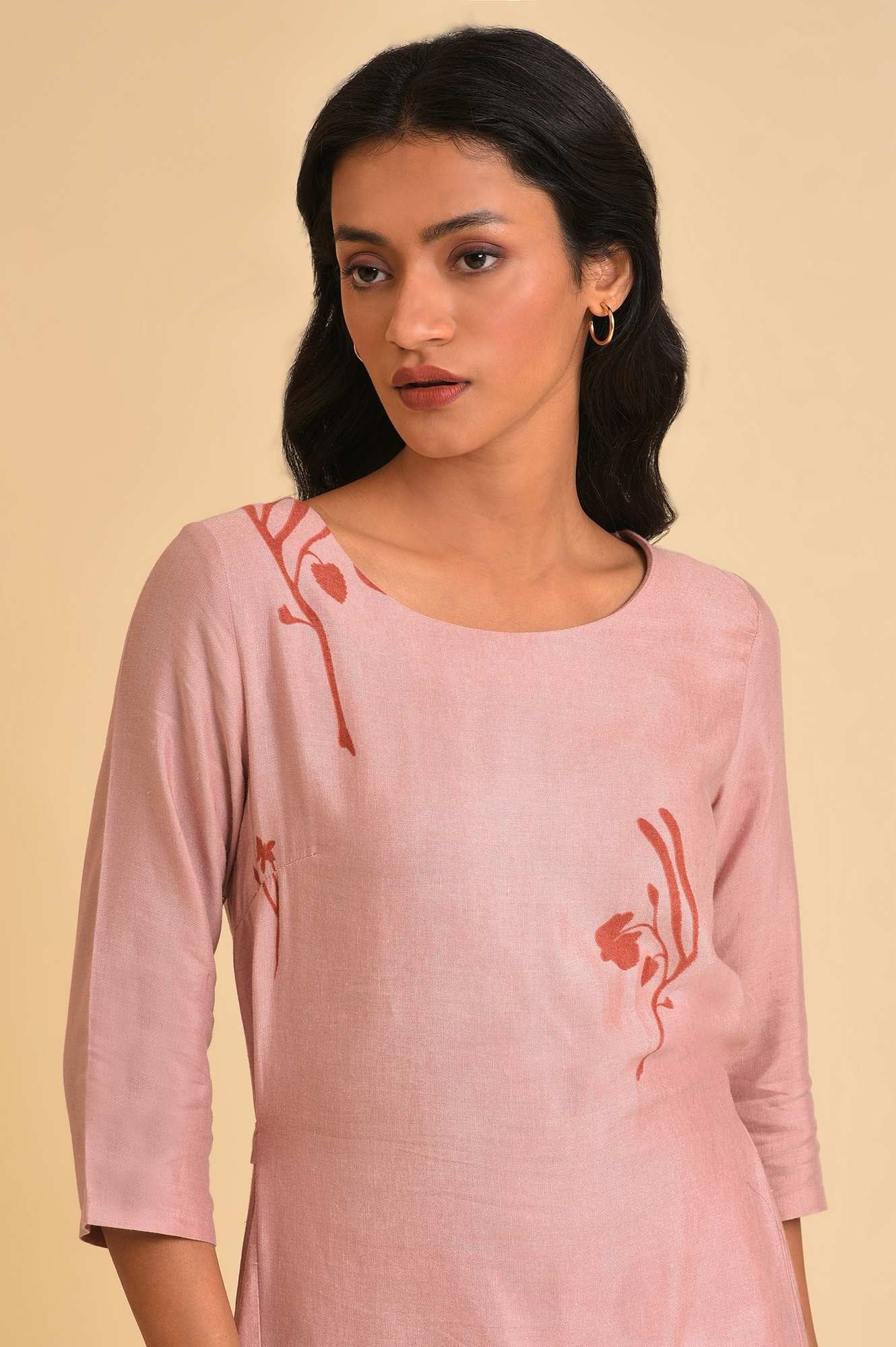 Crepe Pink A-Line Printed kurta - Image 5