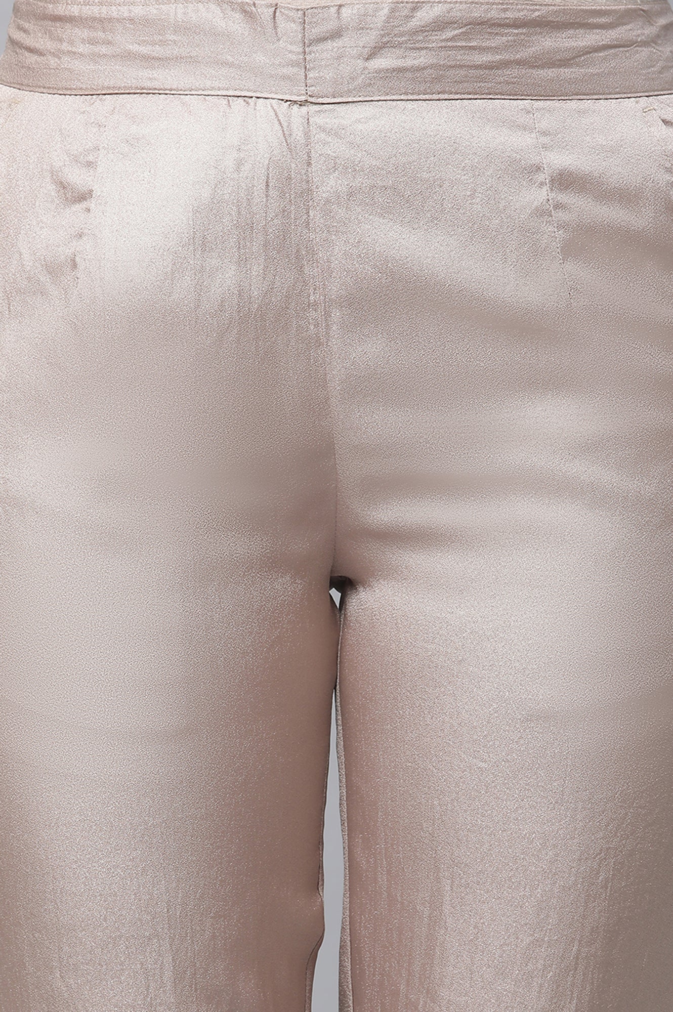 Elleven Women's Gold Solid Straight Fit Satin Pants With Elasticated Waist - Image 6
