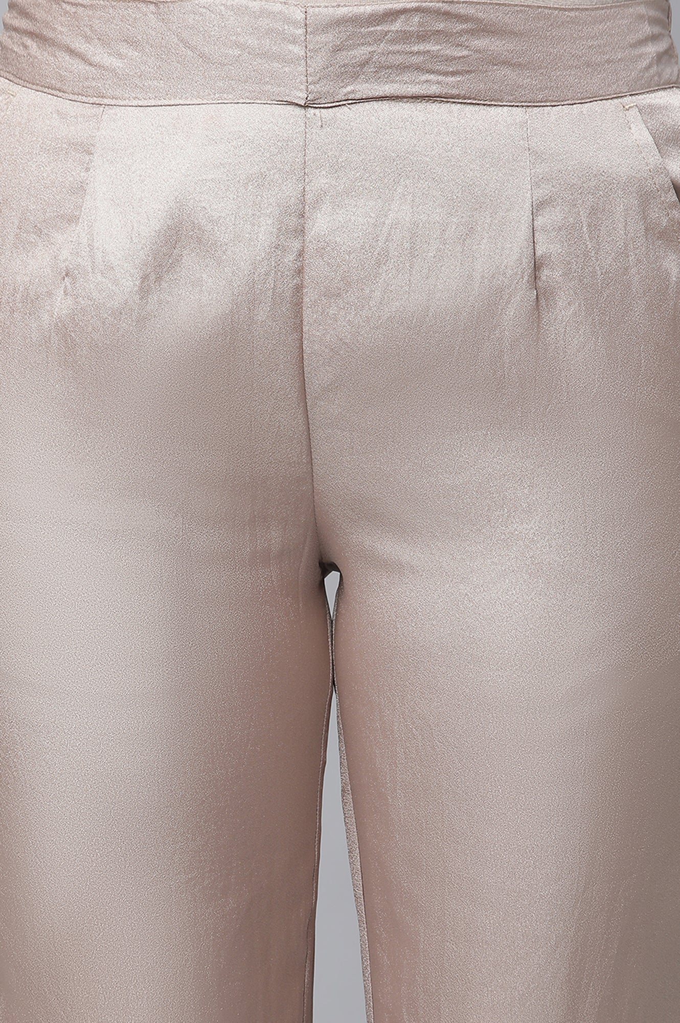 Elleven Women's Gold Solid Straight Fit Satin Pants With Elasticated Waist - Image 6