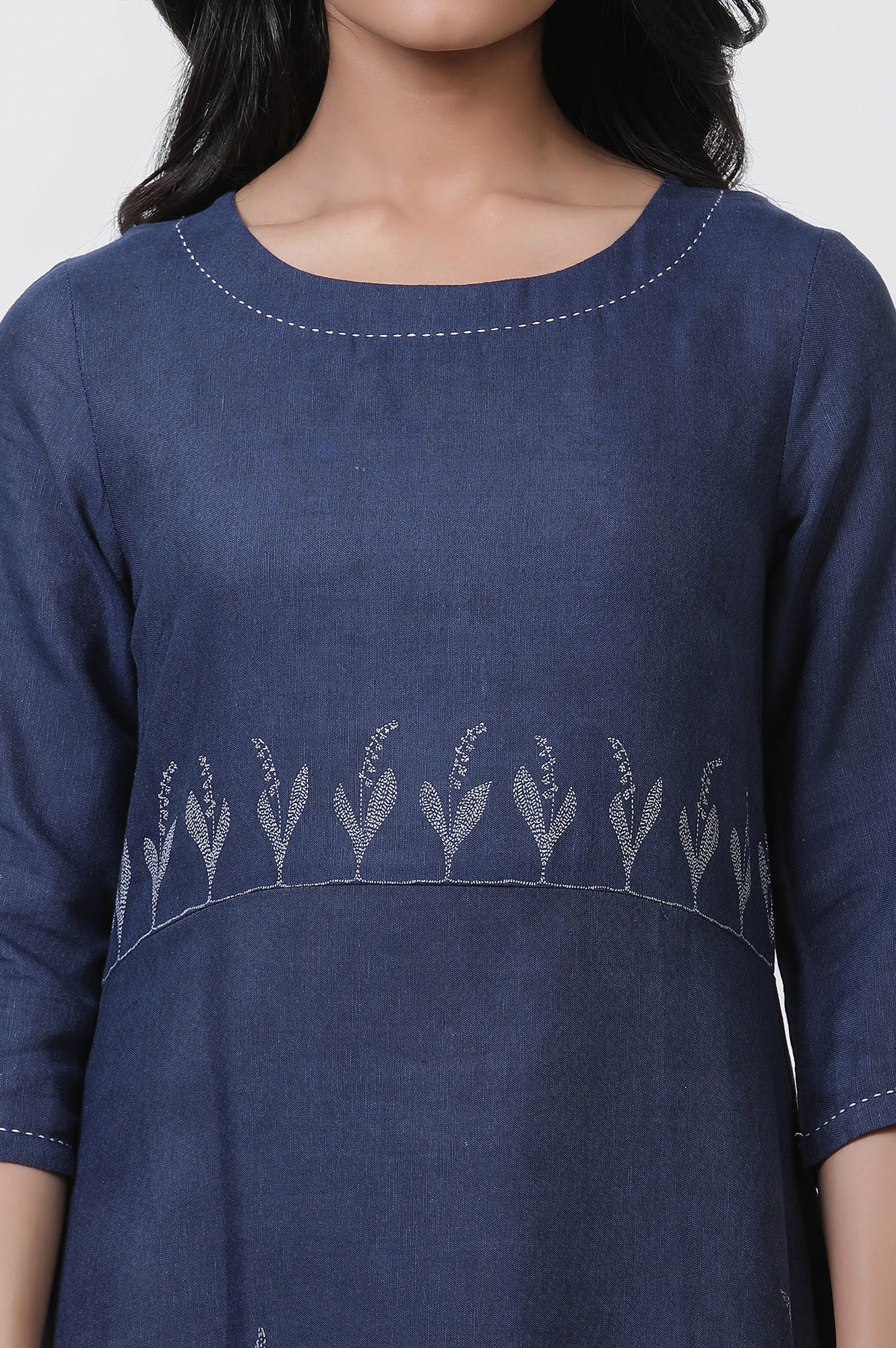 Dark Blue Kantha Kurta And Churidar Set - Image 6