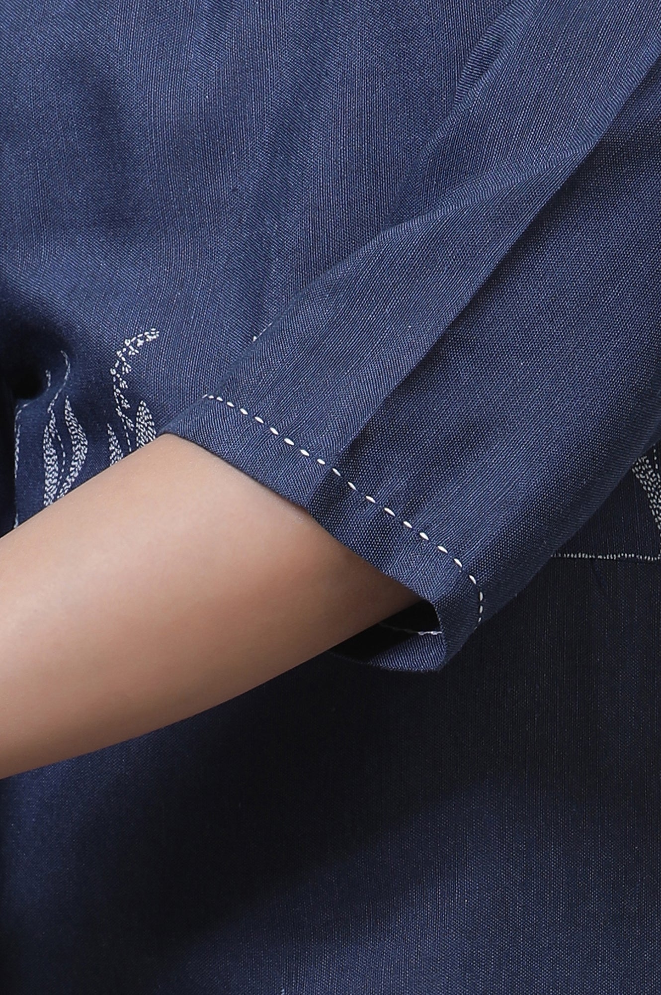 Dark Blue Kantha Kurta And Churidar Set - Image 7