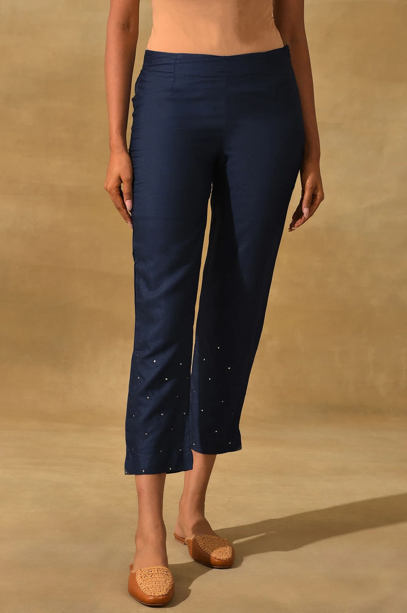 Dark Blue Solid Slim Pants - Image 2