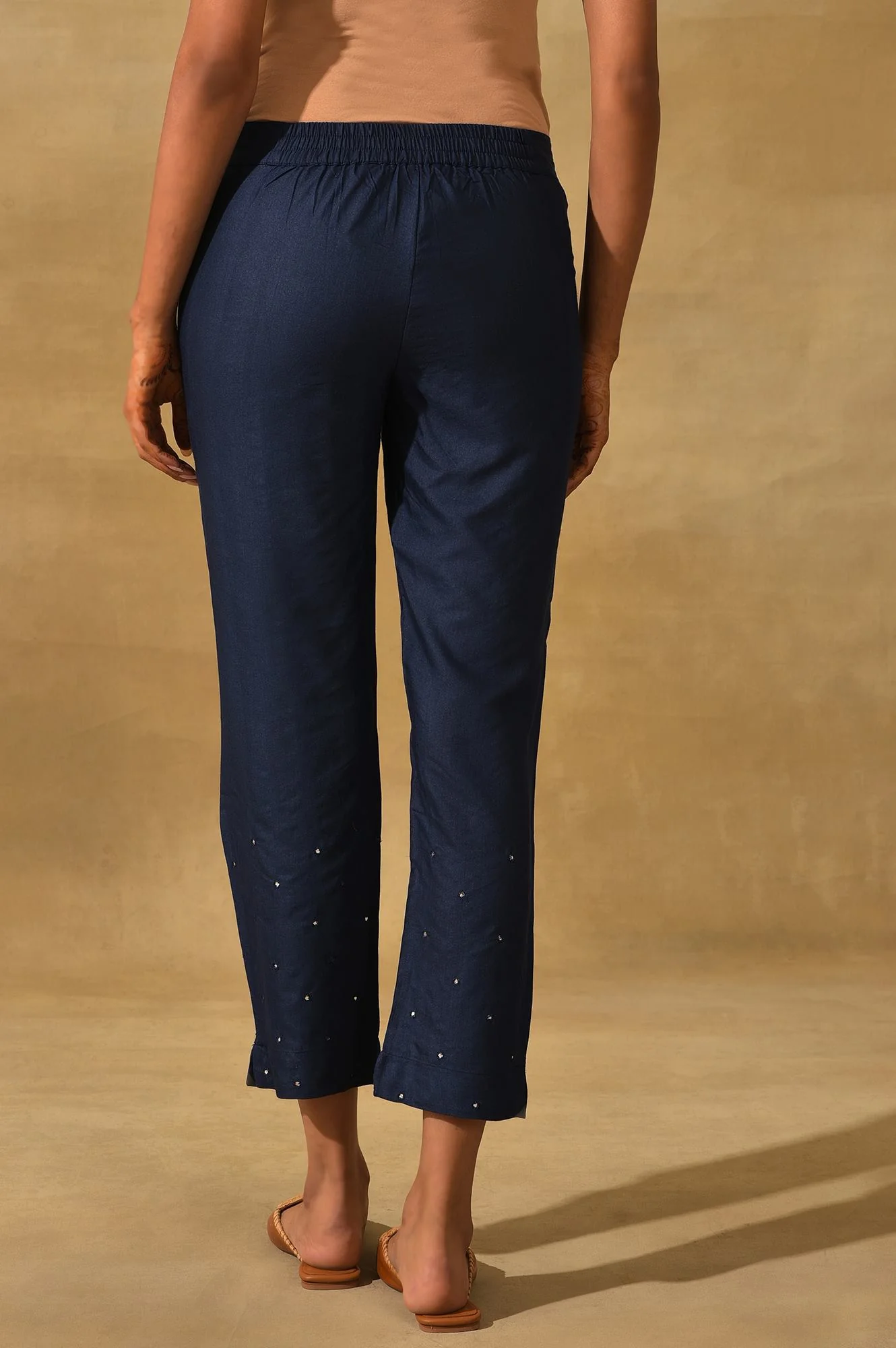 Dark Blue Solid Slim Pants - Image 3