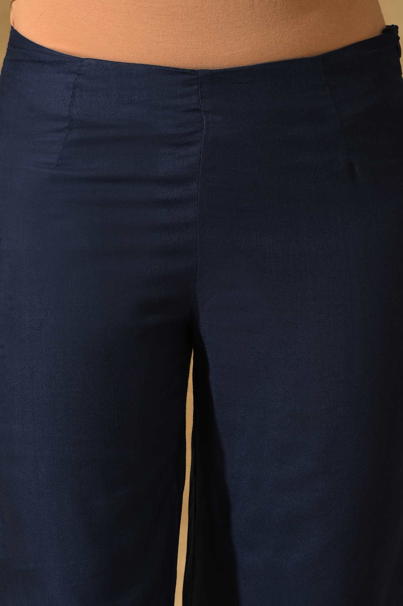 Dark Blue Solid Slim Pants - Image 7