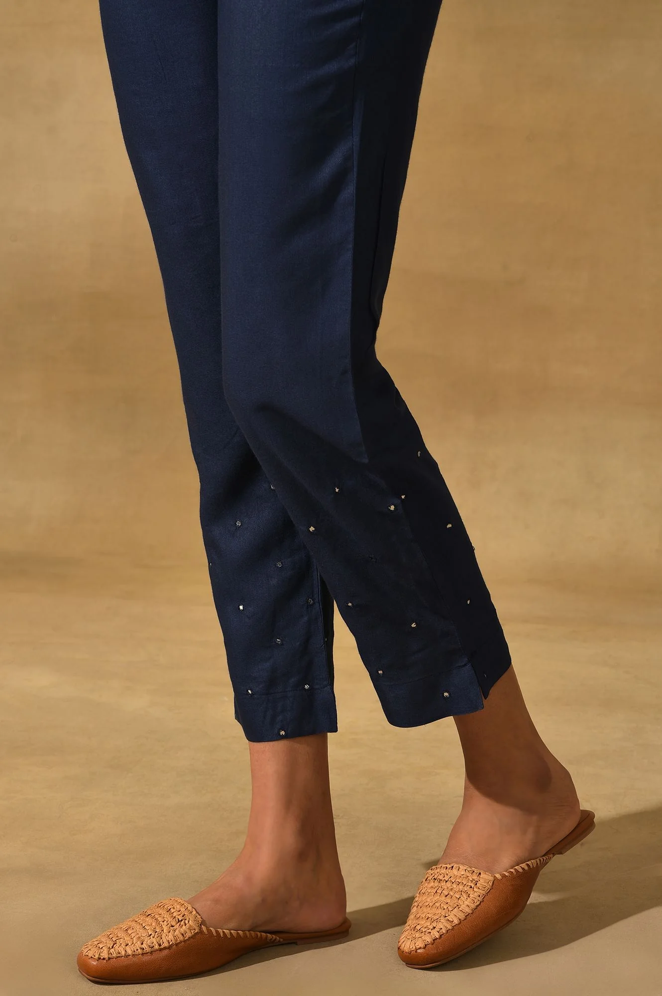 Dark Blue Solid Slim Pants - Image 8