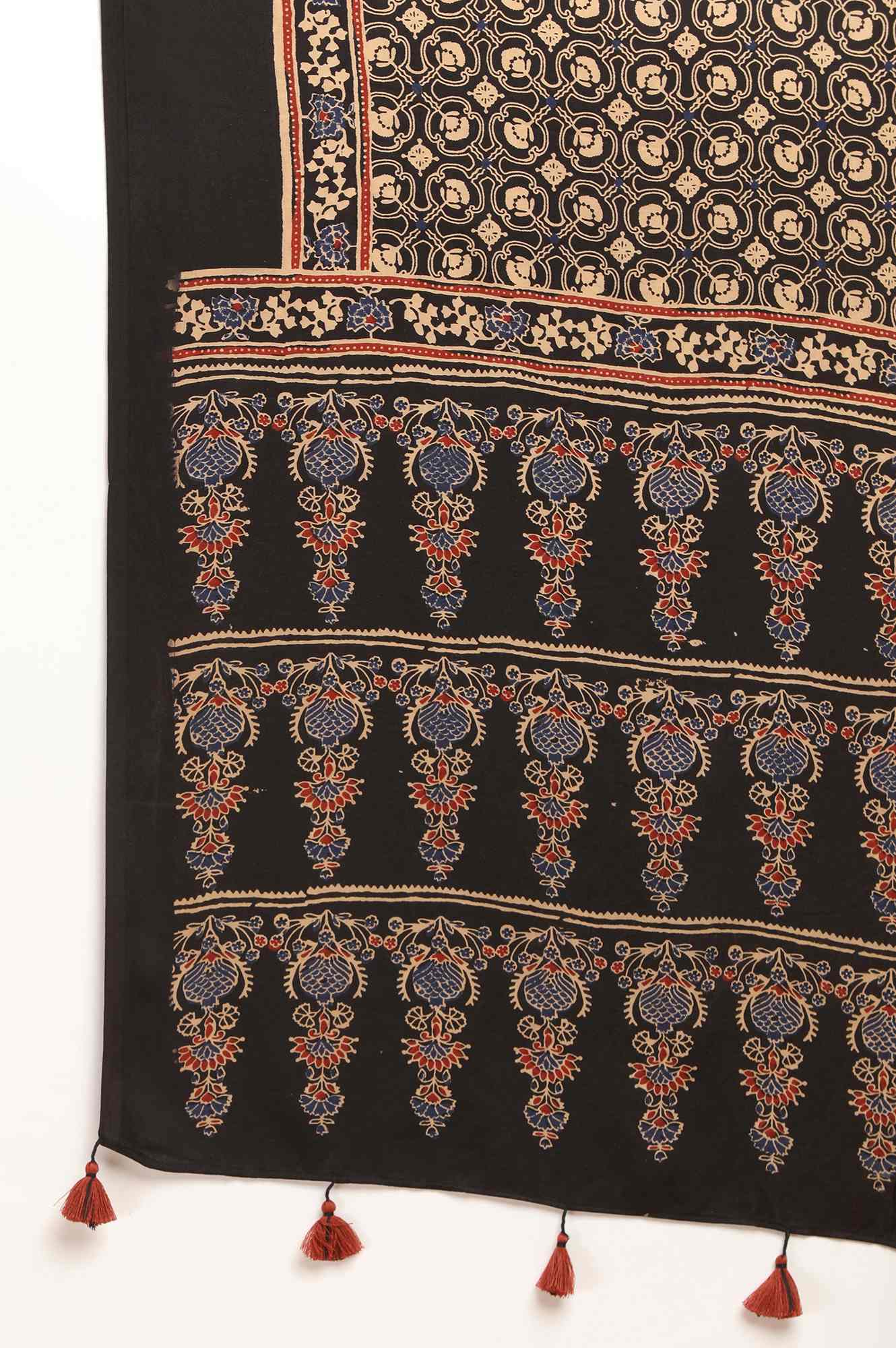 Dark Brown Ajrakh Printed Drape - Image 4