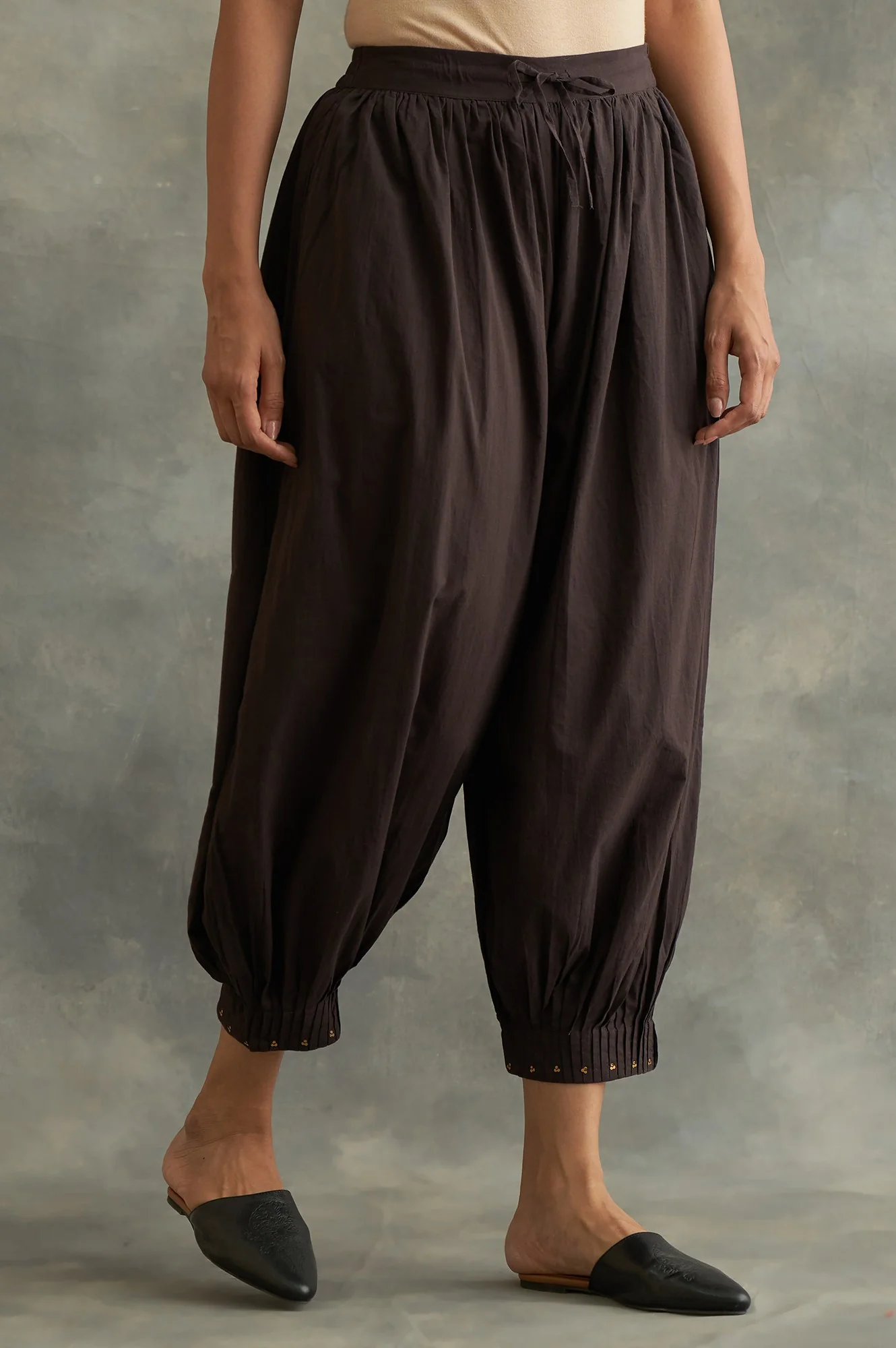 Dark Brown Pleated Hem Salwar Pants - Image 4