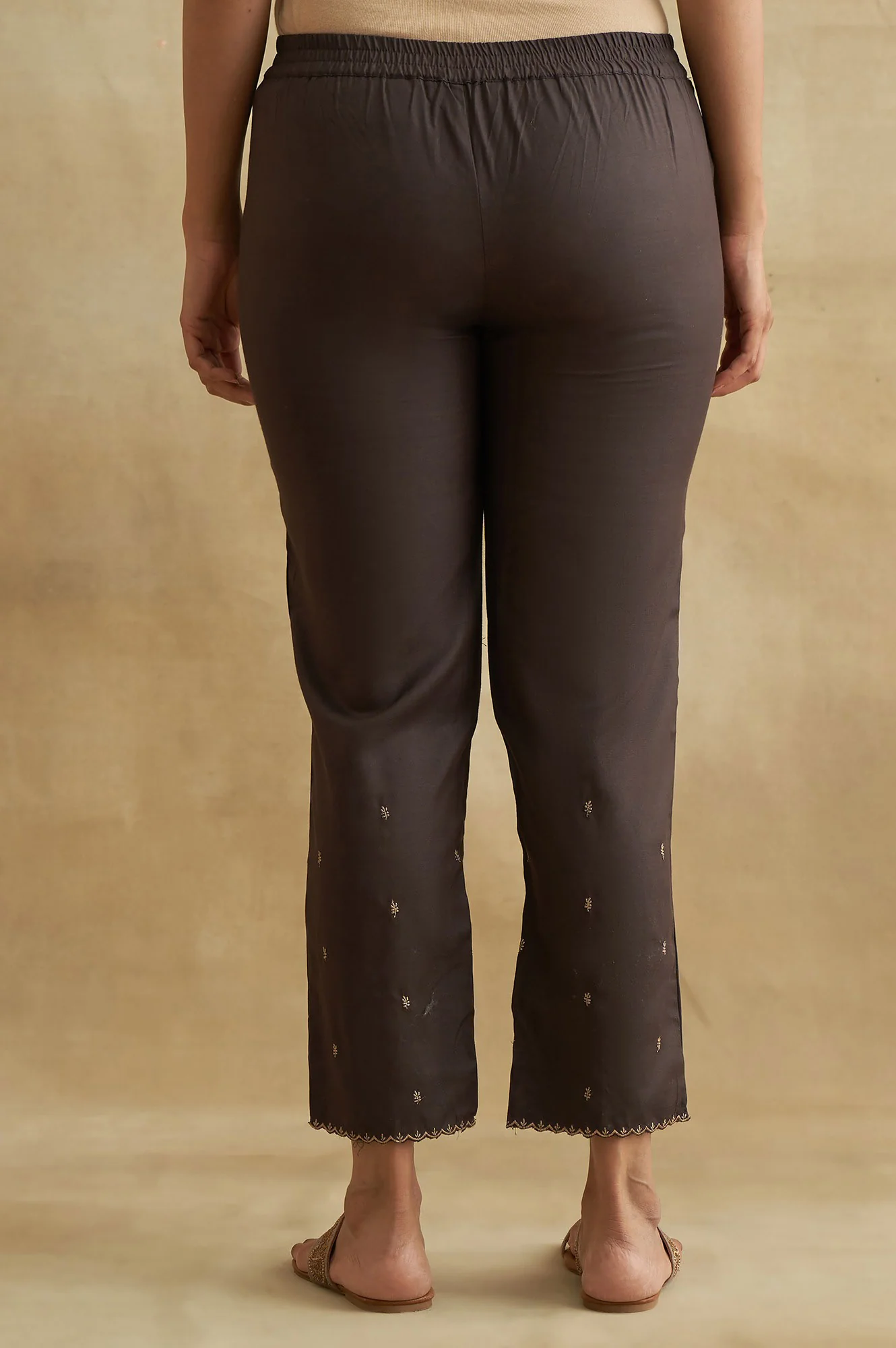 Dark Brown Solid Straight Pants - Image 2