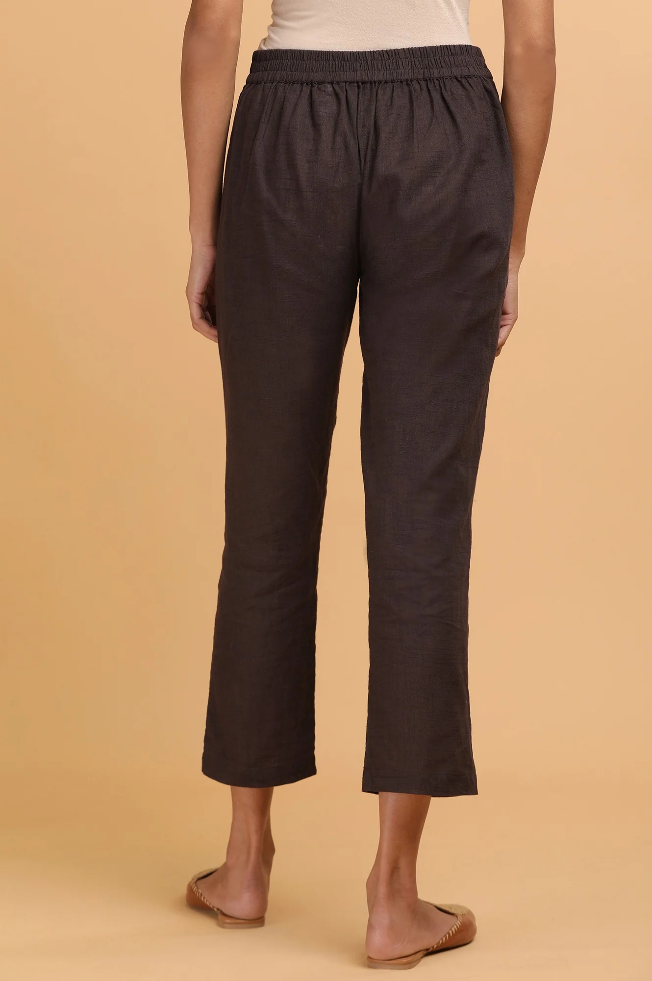 Dark Brown Solid Straight Pants - Image 2