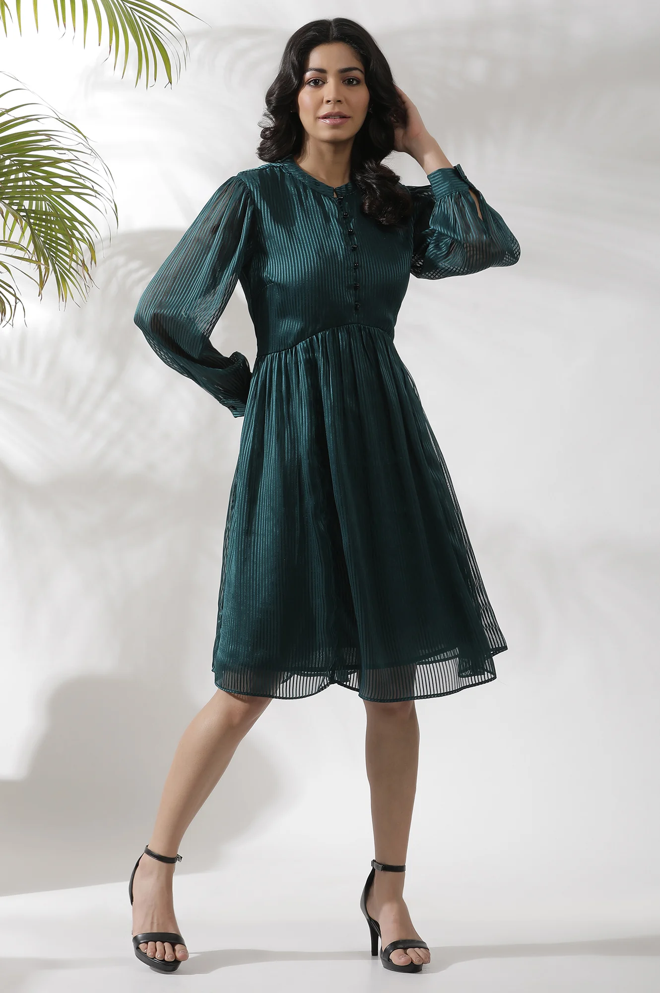 Dark Green Flared Short Western Dress - Image 2