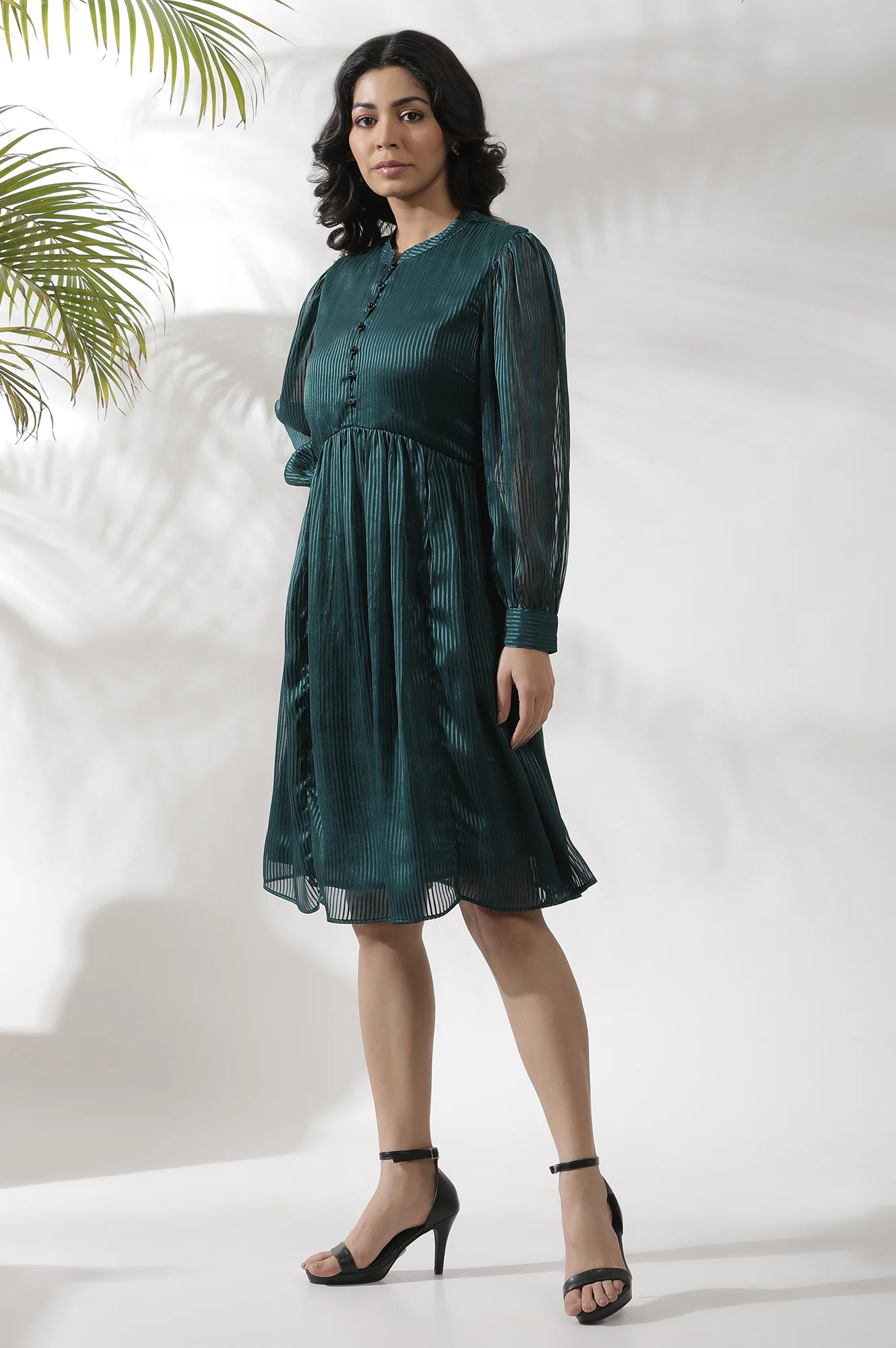 Dark Green Flared Short Western Dress - Image 3